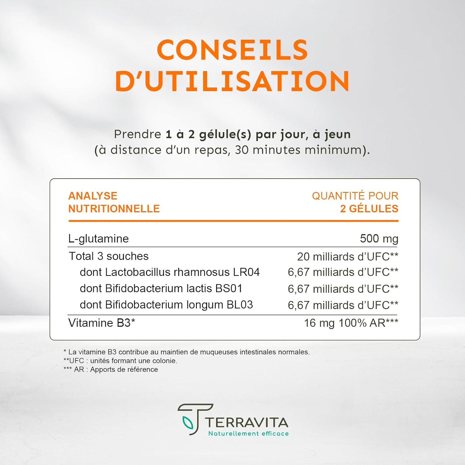 Permea Flora | Probiotics + GLUTAMINE | Intestinal Flora and Healing of the Mucosa | Ideal Against Intestinal Permeability | 60 Gastro-Resistant Capsules | Made in France Terravita - Image 9