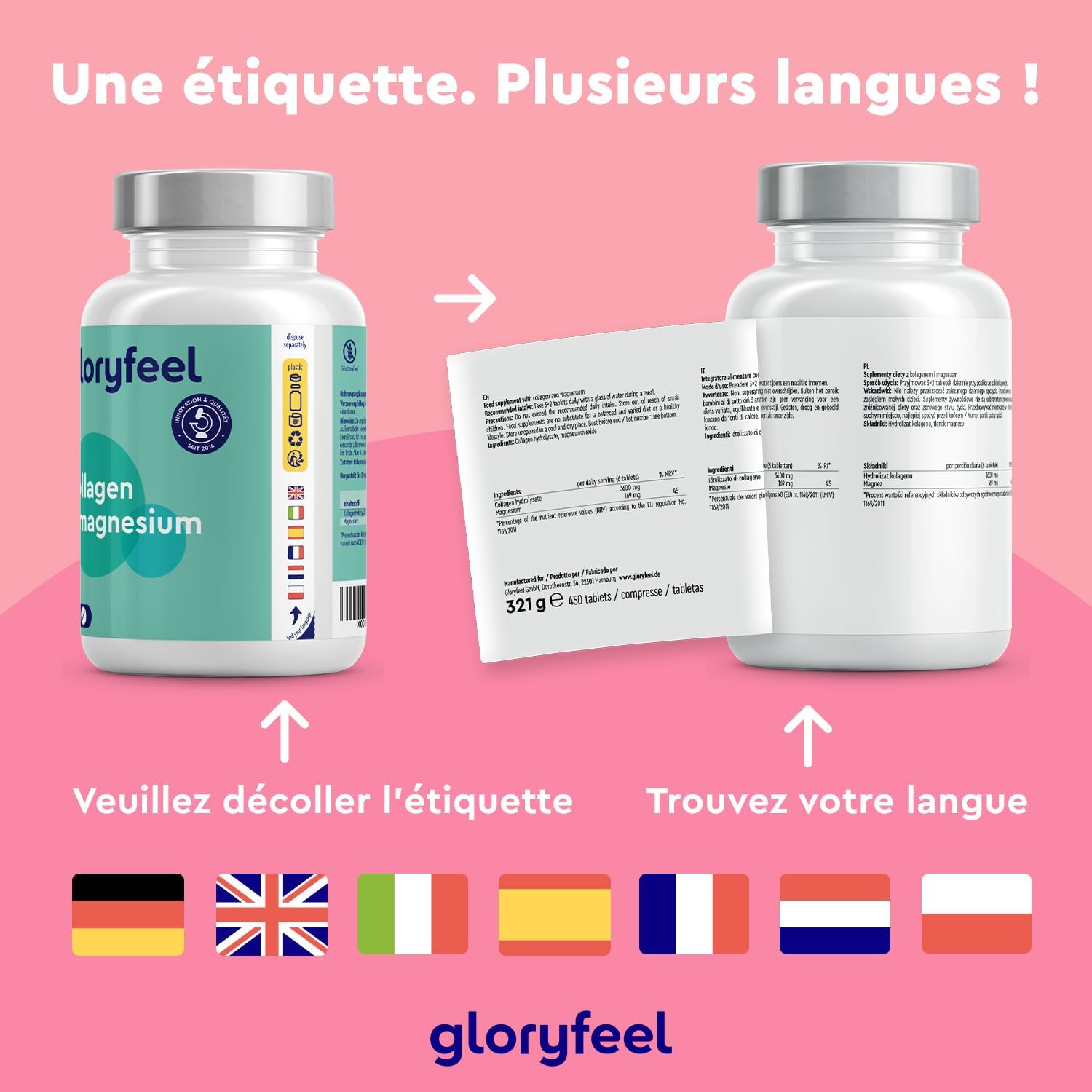 Marine Collagen and Magnesium (450 Tablets), 3600 mg Pure Collagen Hydrolysate with Magnesium Oxide, Supports Bones and Muscles and Fights Fatigue*, Food Supplement - Image 7