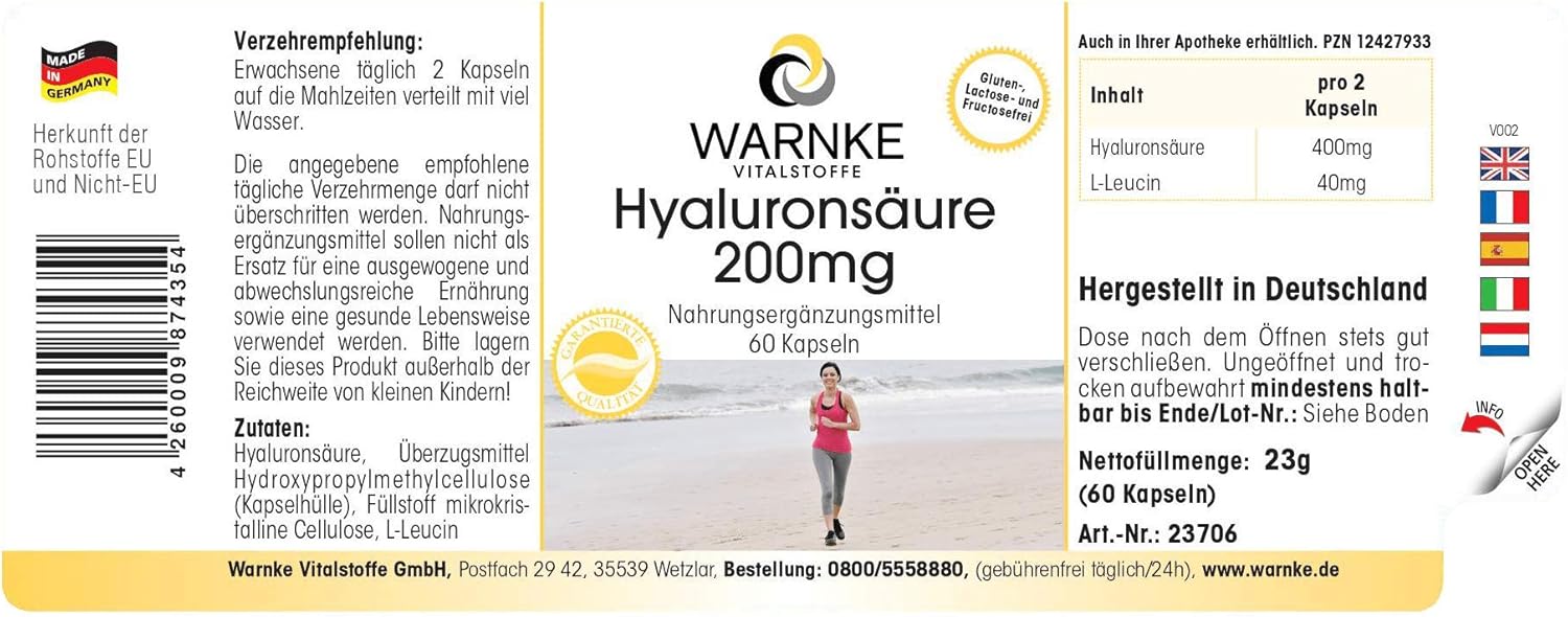 Hyaluronic Acid 200mg - 60 capsules - High dosage | Warnke Vitalstoffe - Quality from German pharmacies - Image 3