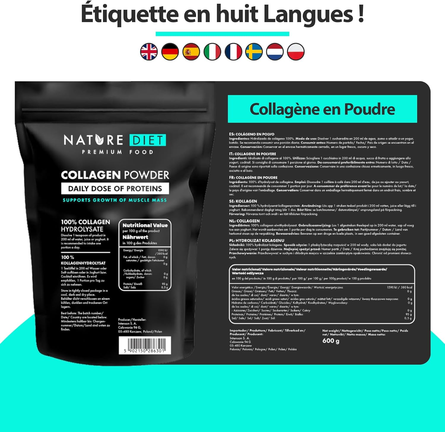 Nature Diet - Collagen Powder (Type I, III) | 600 g | Hydrolysate | Unflavored | Collagen Peptides - Image 3