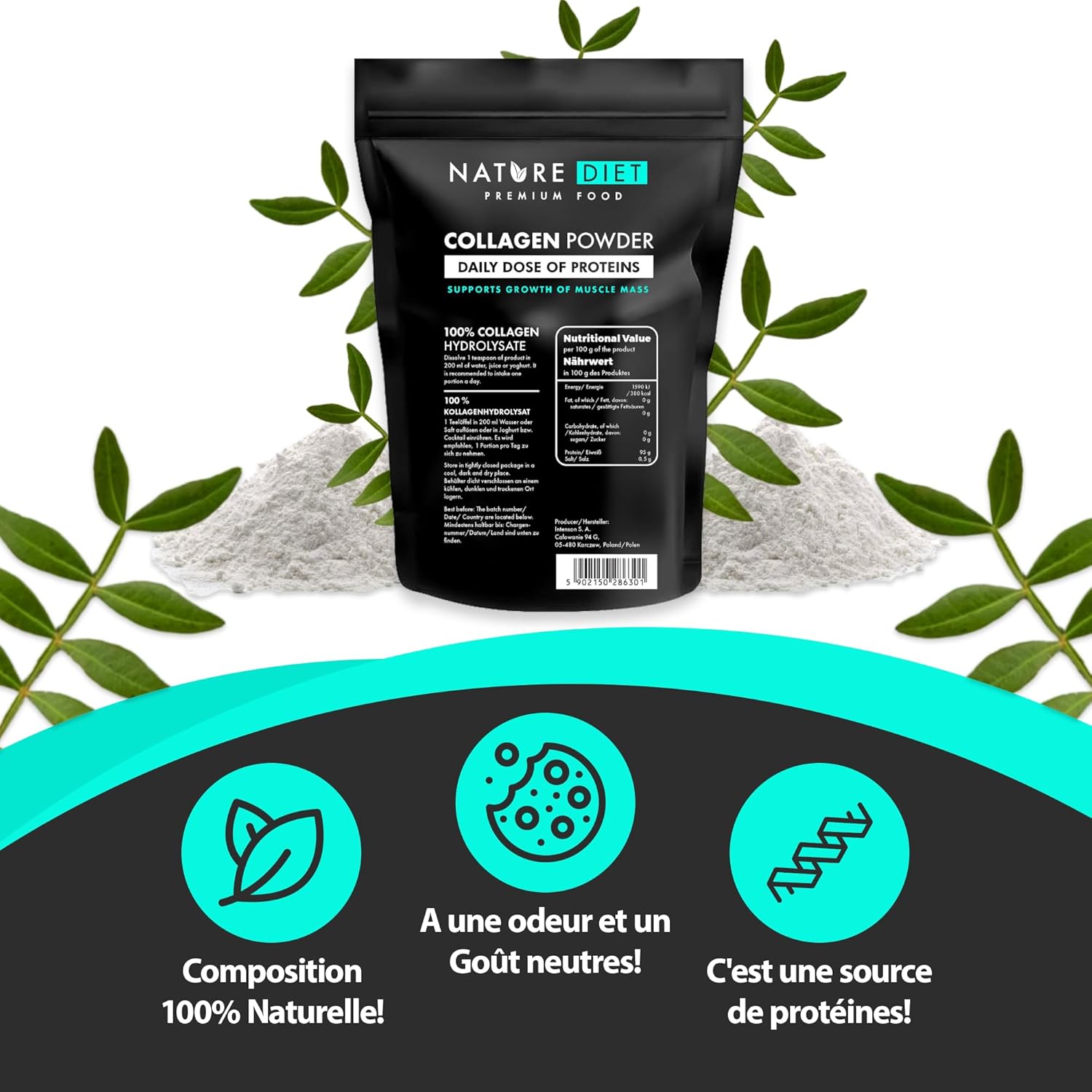 Nature Diet - Collagen Powder (Type I, III) | 600 g | Hydrolysate | Unflavored | Collagen Peptides - Image 4
