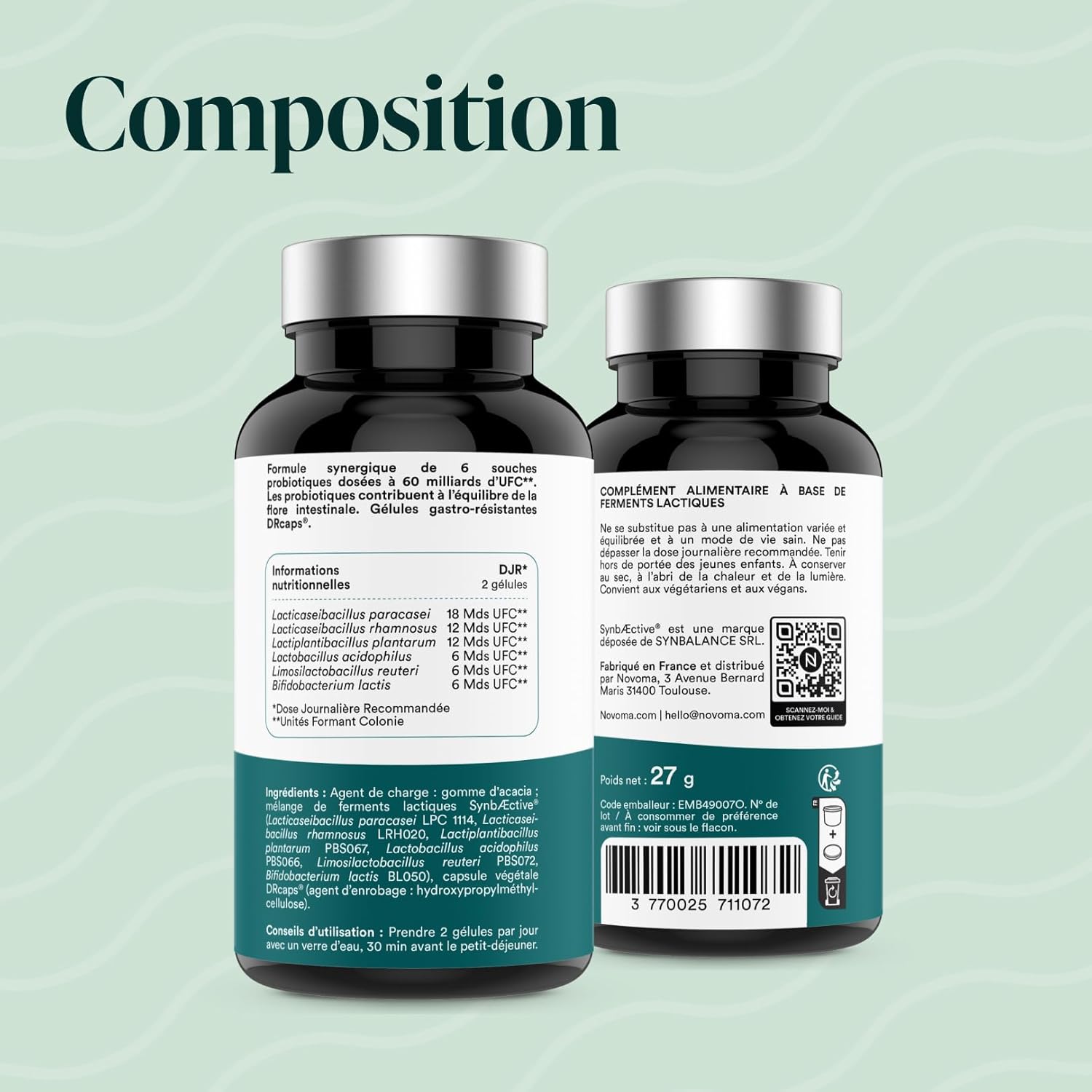 NOVOMA Probiotics, Complex for the Intestinal Flora, 60 Billion CFU/Day, 6 Natural Strains, Lactic Ferments, 60 Vegan Gastro-Resistant Capsules, Made in France - Image 8
