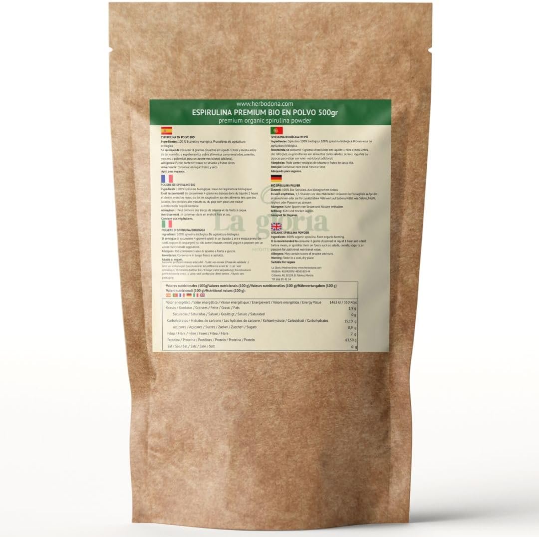 Organic Spirulina Powder, 100% Pure Natural Superfood Rich in Protein, Iron and Chlorophyll. Vegan & No Additives - La Gloria Mediterránea (500g) - Image 3