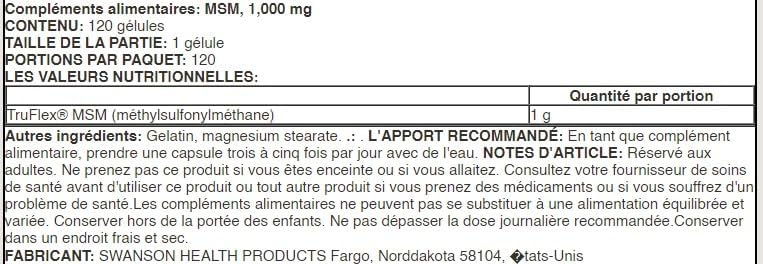 Swanson MSM (Methylsulfonylmethane) 1000mg - 120 capsules | Dietary supplement for joints and wellness - Image 4