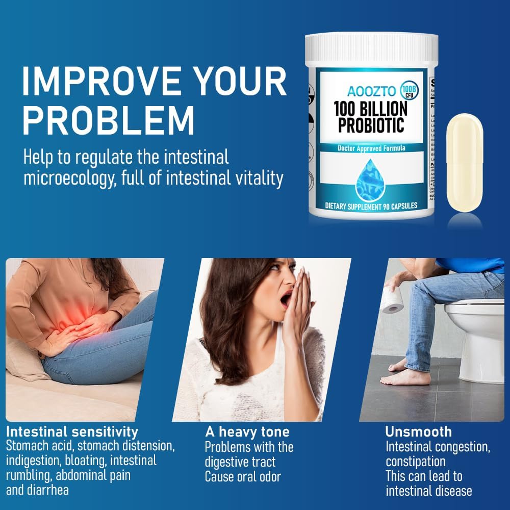 100 Billion KBE Probiotics - 10 Strains + Bio-Prebiotics for Immune, Digestive and Gut Health - Supports Diarrhea, Constipation, Bloating - for Women and - Image 4