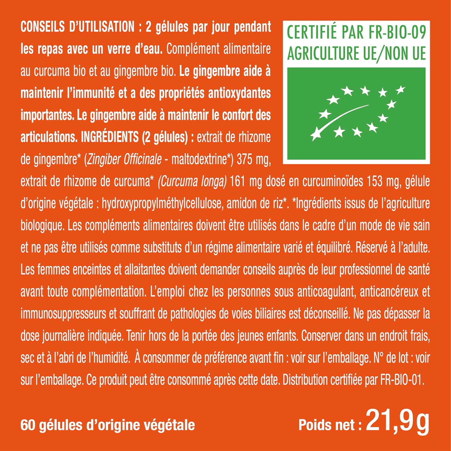 Turmeric - Organic Turmeric Extract 95% Titled in Curcuminoids - With Organic Ginger - Anti Inflammatory & Antioxidant - Joint Pain - Nutrimea - 60 Vegan Capsules - Made in France - Image 9
