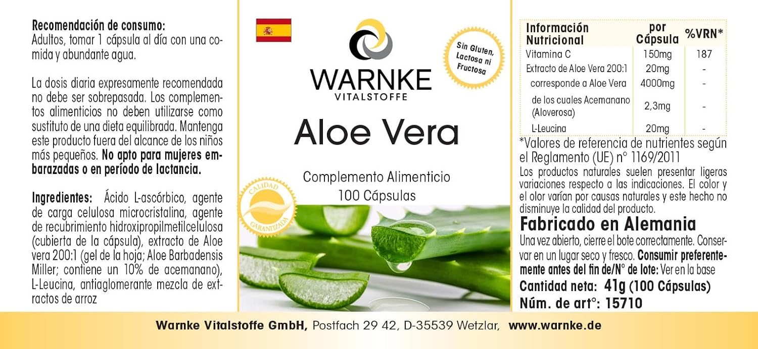 Aloe vera capsules - vegan & highly dosed - aloe vera extract 200:1 - corresponds to 4000mg aloe vera - 100 capsules | Warnke Vitalstoffe - Quality from German pharmacies - Image 4