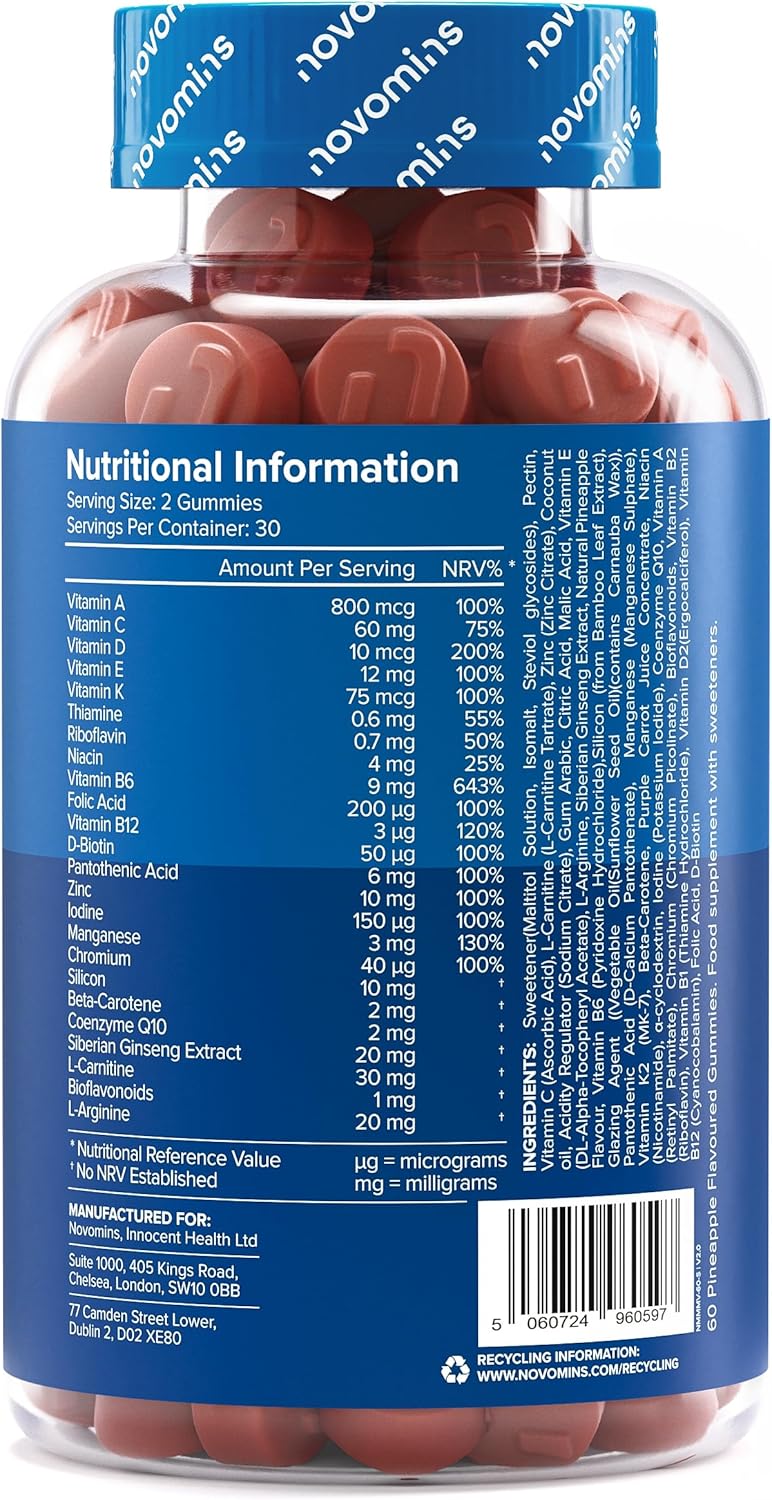 Men's Multivitamins - 60 Multivitamins Gummies - 24 Vitamins and Minerals - Vitamin C, A, D, Zinc - Immune Support, Metabolism, Bone Health - Vegan Gummies Novomins - Image 3