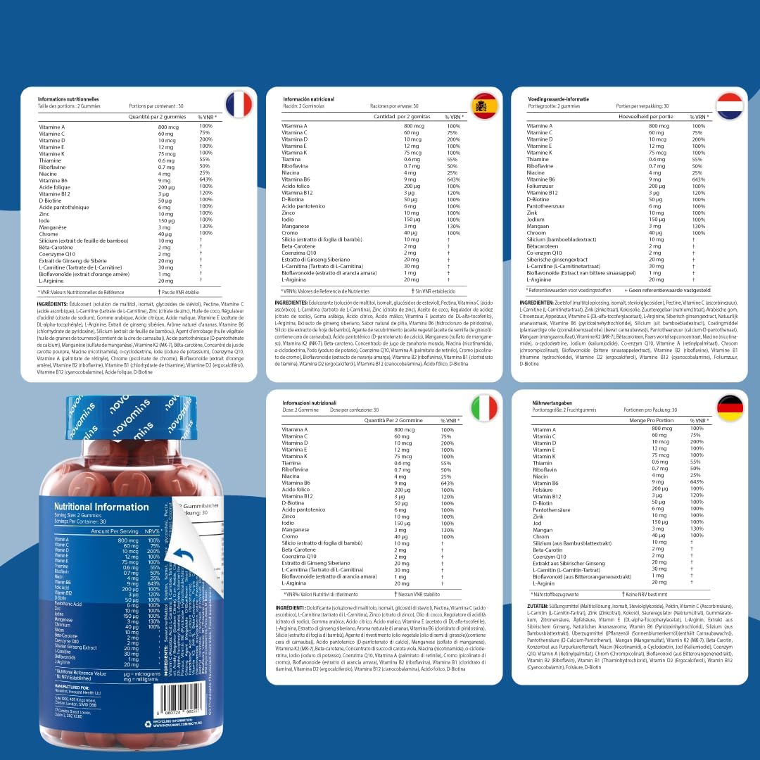 Men's Multivitamins - 60 Multivitamins Gummies - 24 Vitamins and Minerals - Vitamin C, A, D, Zinc - Immune Support, Metabolism, Bone Health - Vegan Gummies Novomins - Image 9