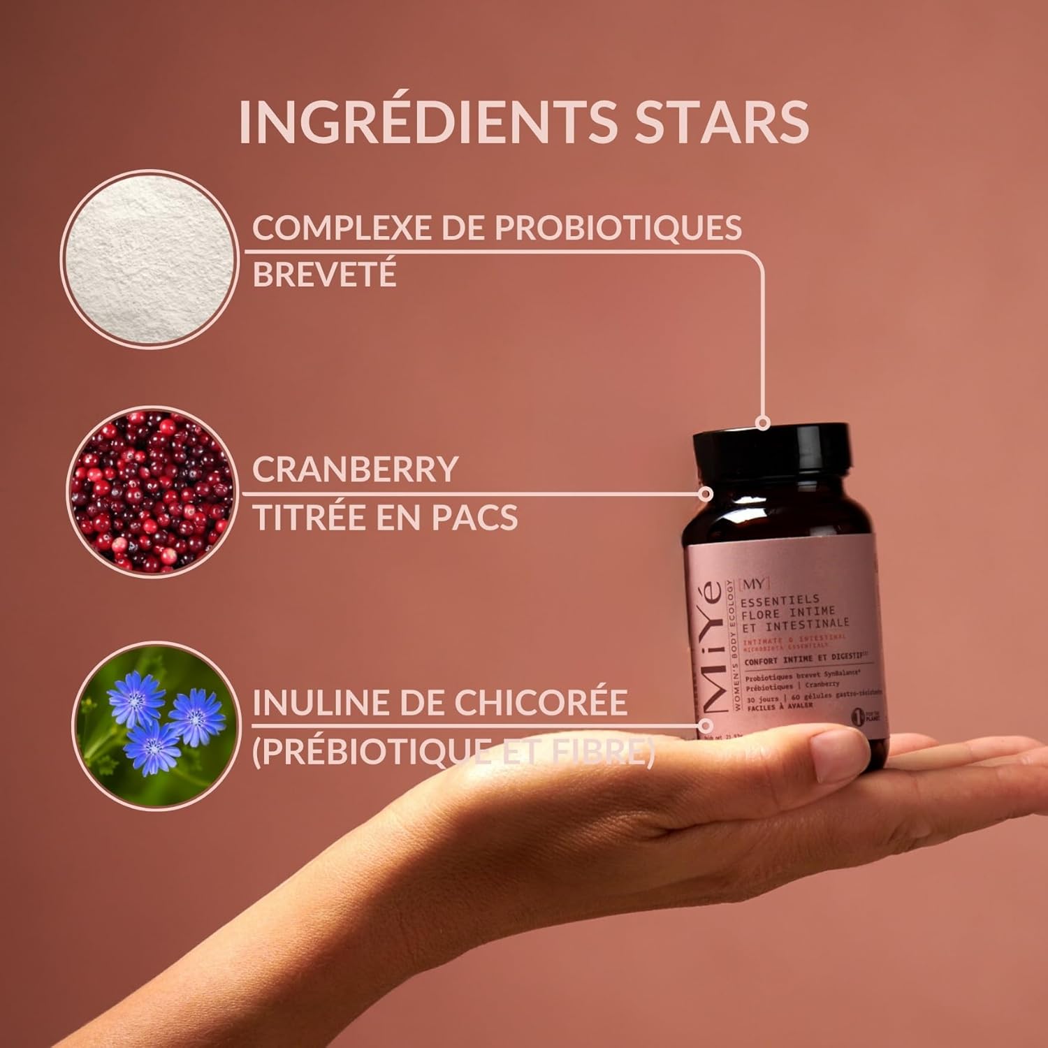 MiYé | Probiotic intestinal & intimate flora Patented | 4 prebiotic strains & probiotics | 60 gastro-resistant capsules | 1 month - Image 4