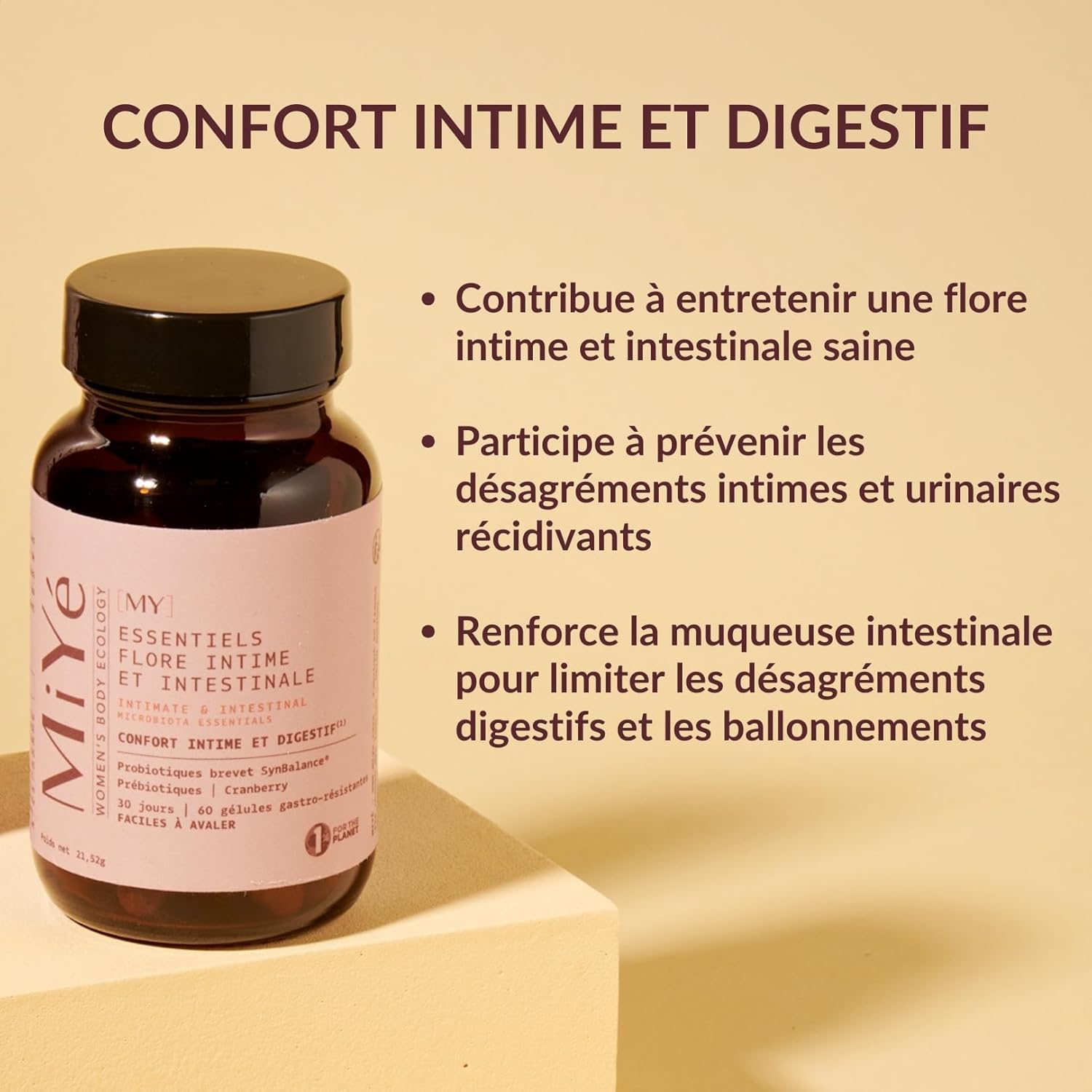MiYé | Probiotic intestinal & intimate flora Patented | 4 prebiotic strains & probiotics | 60 gastro-resistant capsules | 1 month - Image 5