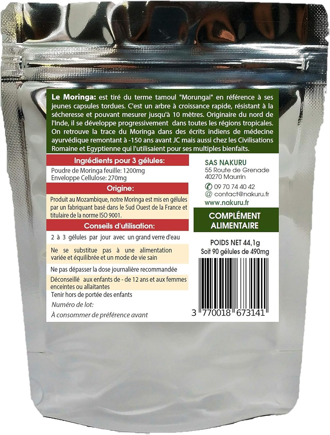 NAKURU | Moringa | Balance Range | Made in France / "The Tree of Life!" | (90 Vegetable Capsules of 490 mg/Net Weight: 44 g) - Image 3