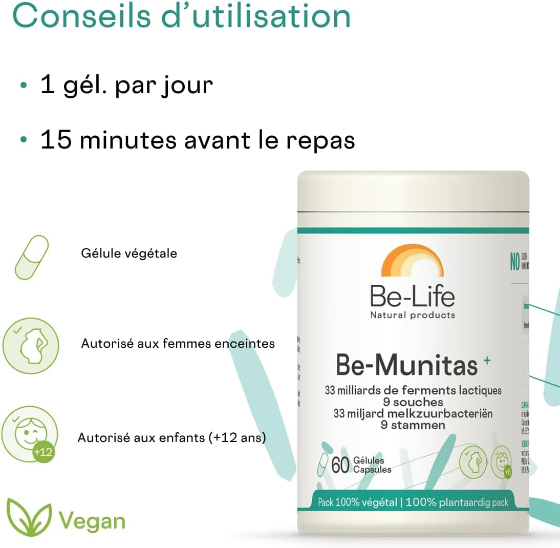 BE-LIFE | BeMUNITAS + | Dietary Supplement | Supports Gut Health & Immune System | 33 Billion Good Bacteria | 9 Strains of Bacteria | 60 Capsules - Image 5