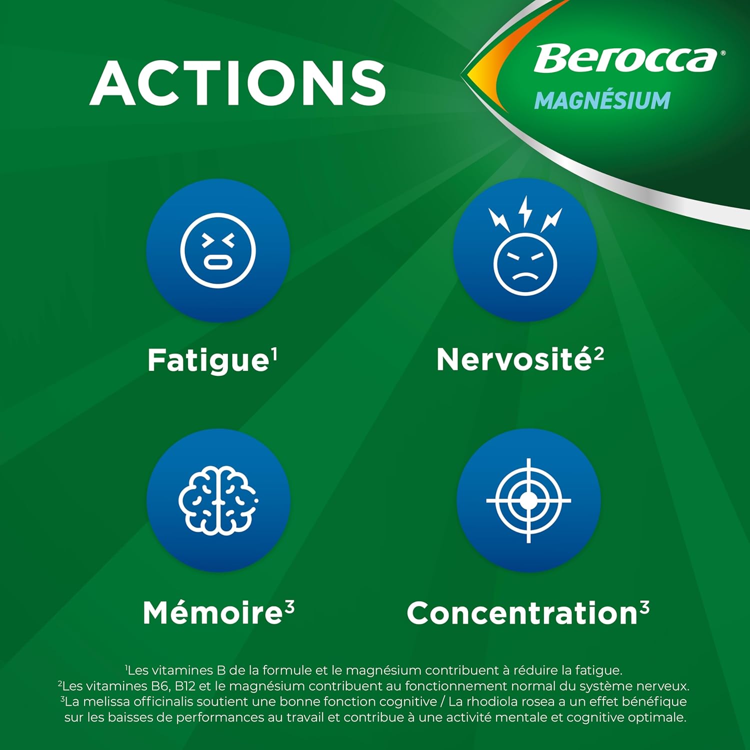 Berocca® Magnesium - Bicabonate and Magnesium Citrate, Vitamins B6, B12 Rhodiole, Melissa - Dual Action - Fatigue & Nervousness, Memory & Concentration - 14 Bags - Image 5