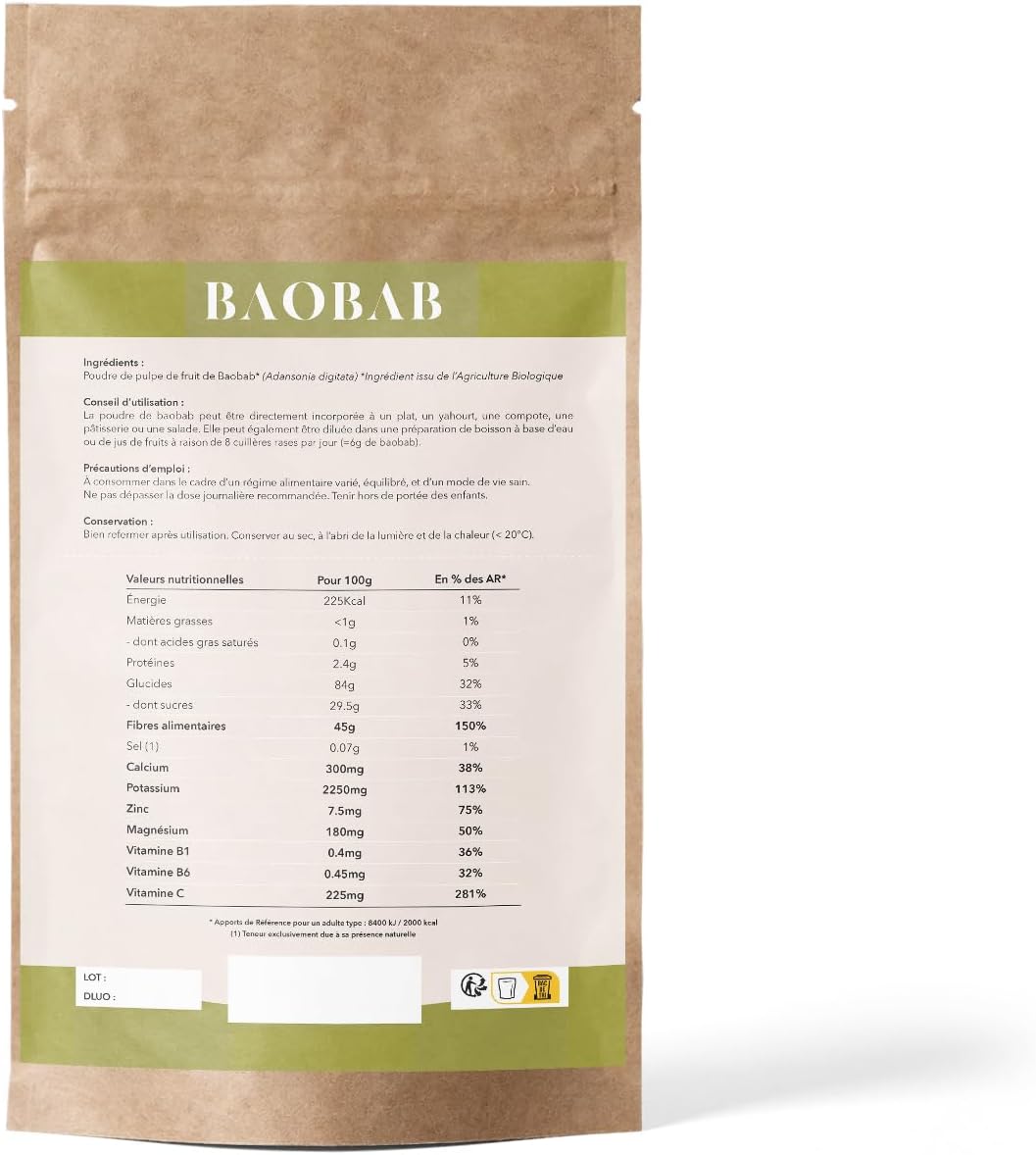 Organic Baobab Powder 100g | Superfood | Immunity, Digestion, Anti-aging, Joint & Bone System | Rue des Plantes - Image 3