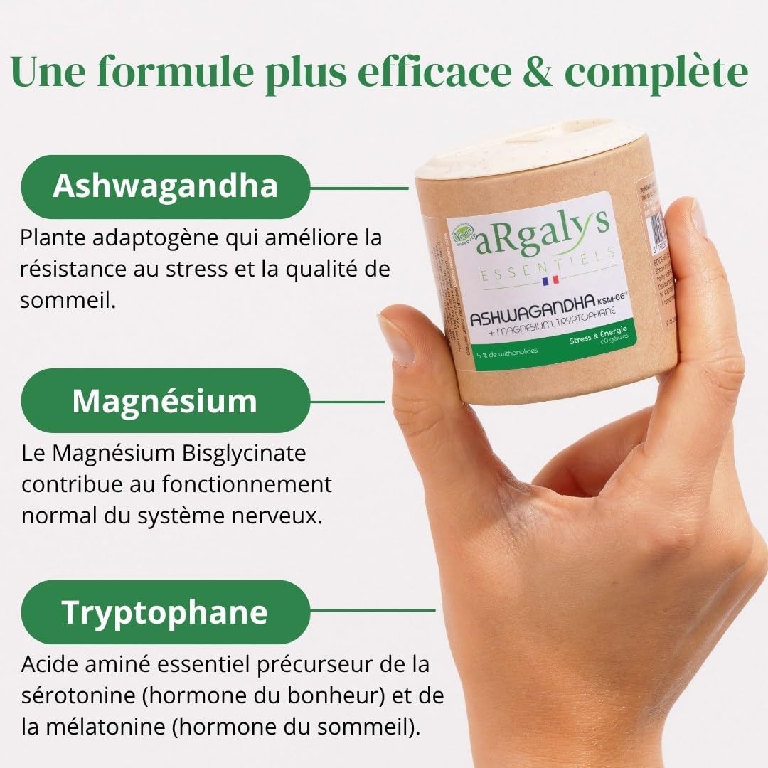 Ashwagandha Patented KSM-66™ + Magnesium and Tryptophan - Extra Strength: 5% withanolides - Stress, Sleep, Energy, Wellness - 60 Vegan Capsules 900mg - Superior Quality - Image 5