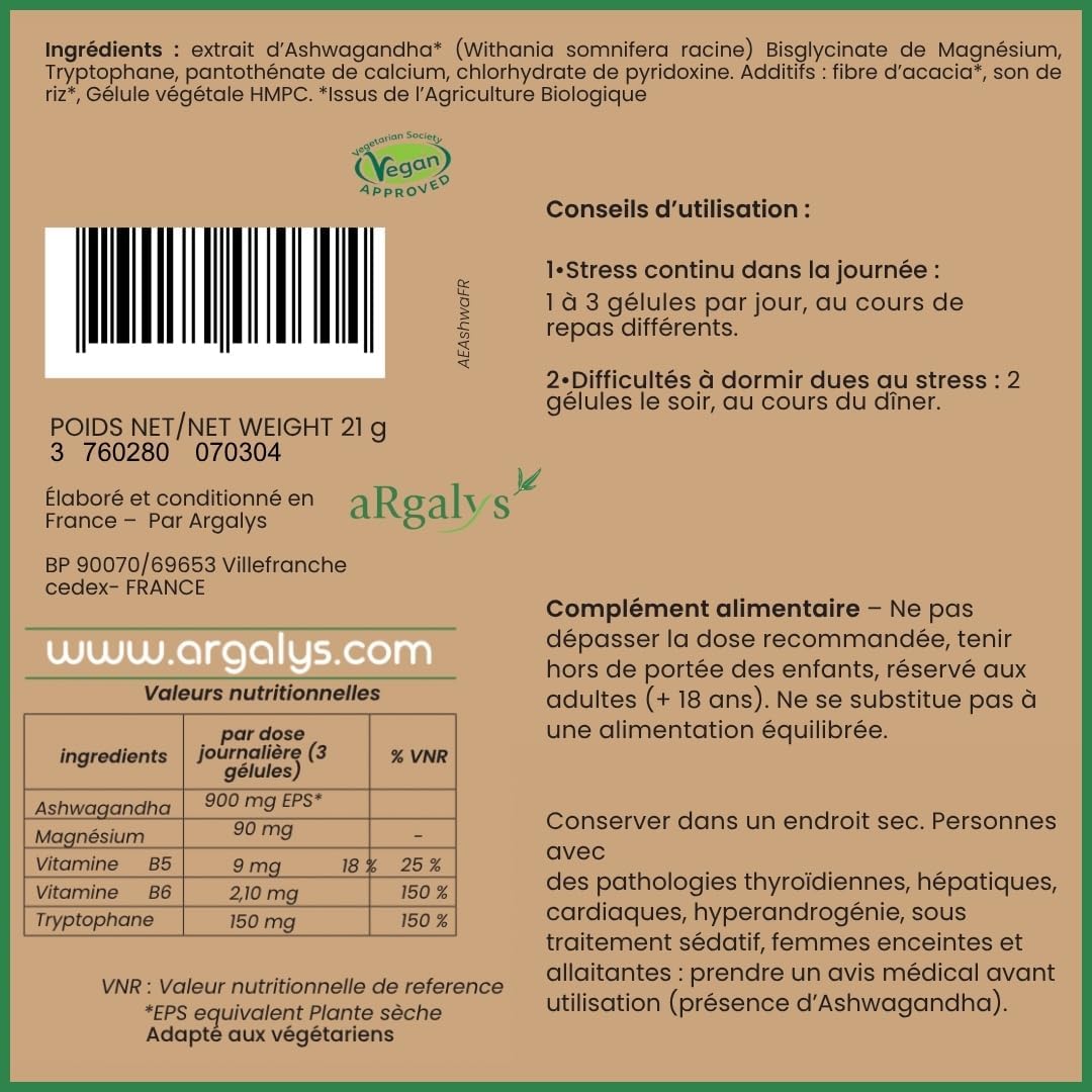 Ashwagandha Patented KSM-66™ + Magnesium and Tryptophan - Extra Strength: 5% withanolides - Stress, Sleep, Energy, Wellness - 60 Vegan Capsules 900mg - Superior Quality - Image 8