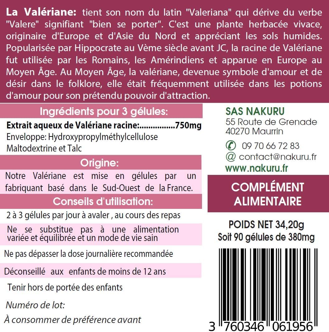 NAKURU | Valerian | Relax Range | Made in France | "L'Herbe de Saint-Georges!" (90 Vegetable Capsules of 380mg/Net Weight: 34g) - Image 5