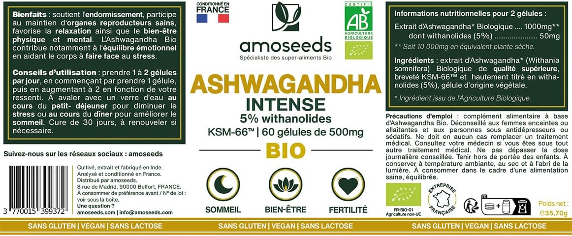 Ashwagandha Organic Patented KSM-66™ | Extra Strength: 5% withanolides | Stress, Sleep, Energy, Wellness | 60 Vegan Capsules of 500mg | Premium Quality - Image 7