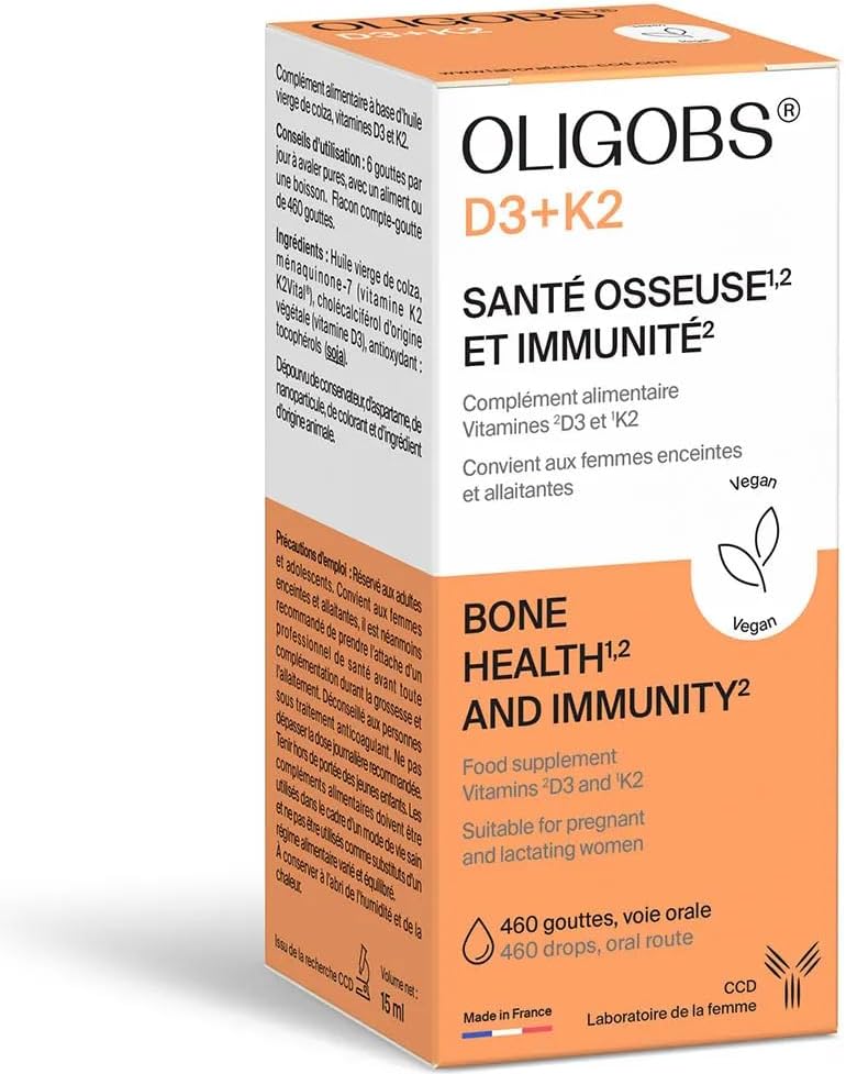 Oligobs D3+K2 | Food Supplement Vitamin D3 + K2 Vegetable | 15 ml Bottle | Immunity and Bone Health | Vegetable D3 from Lichen + K2 MK-7 | No Additives | Vegan | Made in France - Image 3