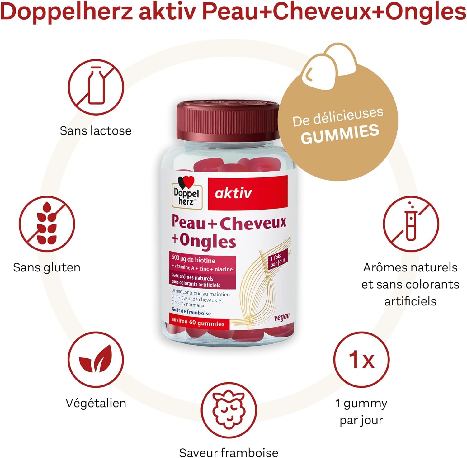 Doppelherz Skin+Nails+Hair - Vegan Chewing Gummies - With Zinc, Biotin, Vitamins A, C, E & B6-60 Gummies - Image 3