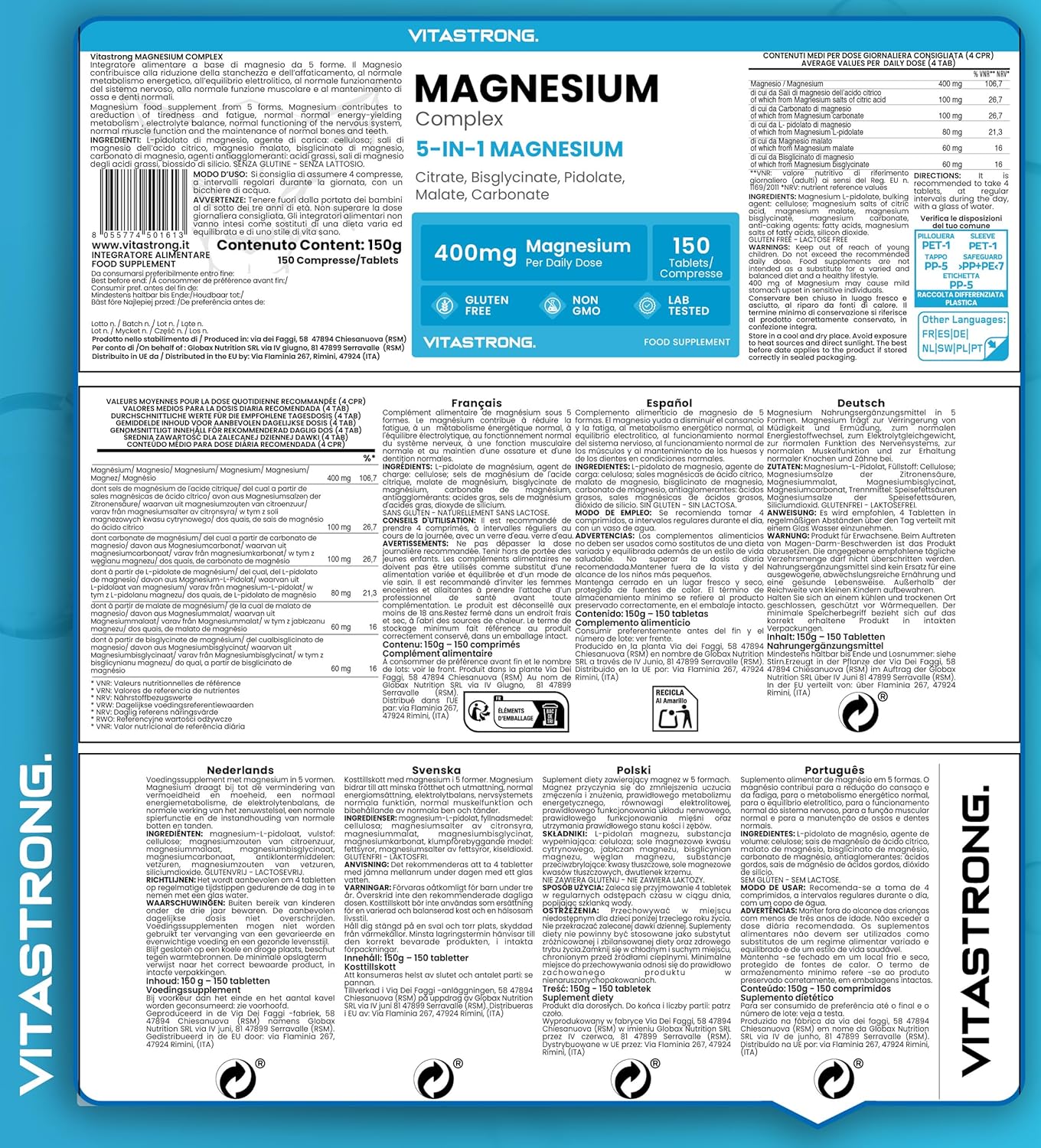 Magnesium Complex 400mg - 5 in 1 Magnesium Bisglycinate + Magnesium Citrate + Magnesium Pidolate + Malate and Carbonate - Image 9