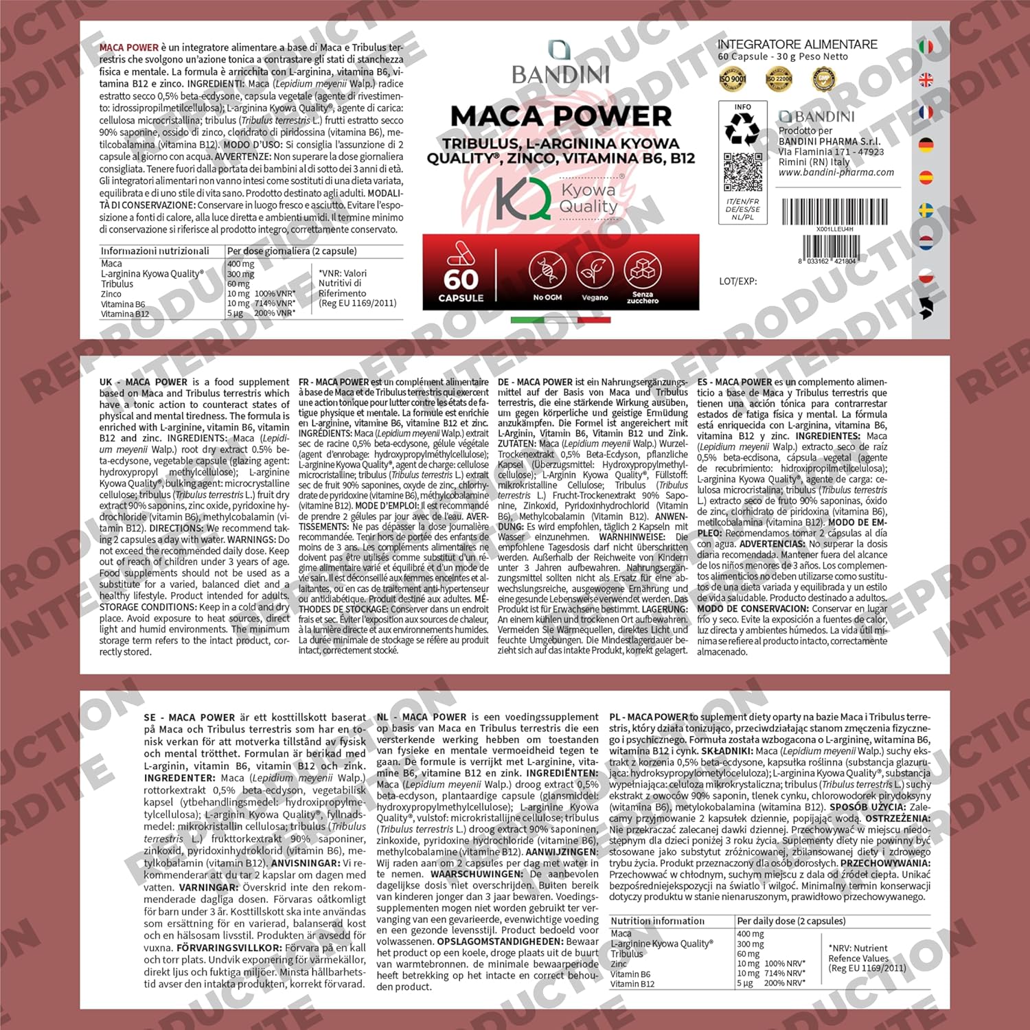 Bandini® MACA POWER 60 Capsules | Food Supplement with Maca & Tribulus Terrestris with Arginine + Zinc + B6 + B12 | Stress, Immune System, Physical and Mental Fatigue | Non-GMO - Image 6