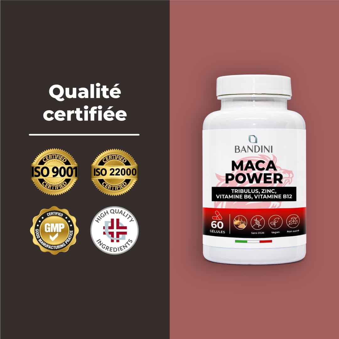 Bandini® MACA POWER 60 Capsules | Food Supplement with Maca & Tribulus Terrestris with Arginine + Zinc + B6 + B12 | Stress, Immune System, Physical and Mental Fatigue | Non-GMO - Image 7