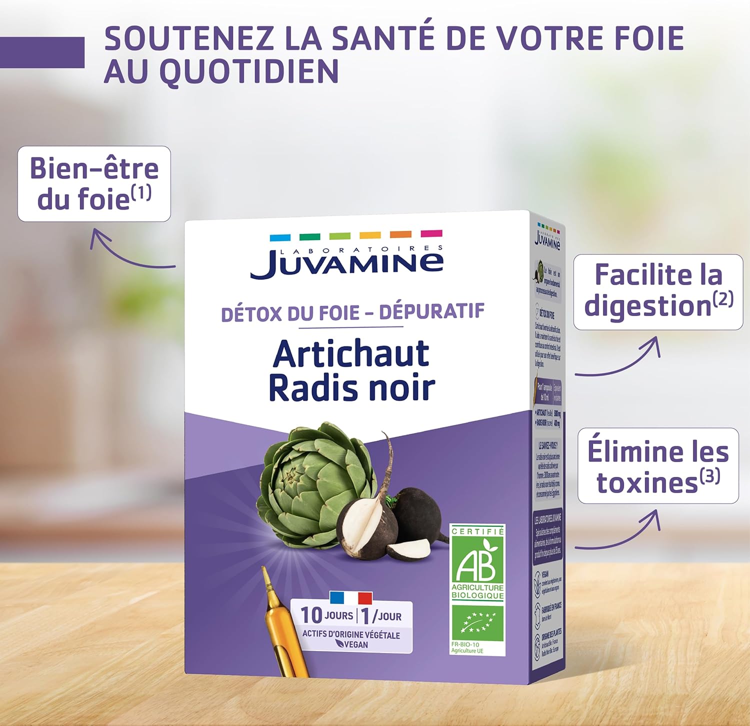 JUVAMINE - Black Radish Artichoke - Liver Detox - Depurative - Liver Wellness - Detoxification - Intestinal Comfort - 10 ampoules x 10ml - 10 Day Program- Certified Organic - Made in France - Image 4