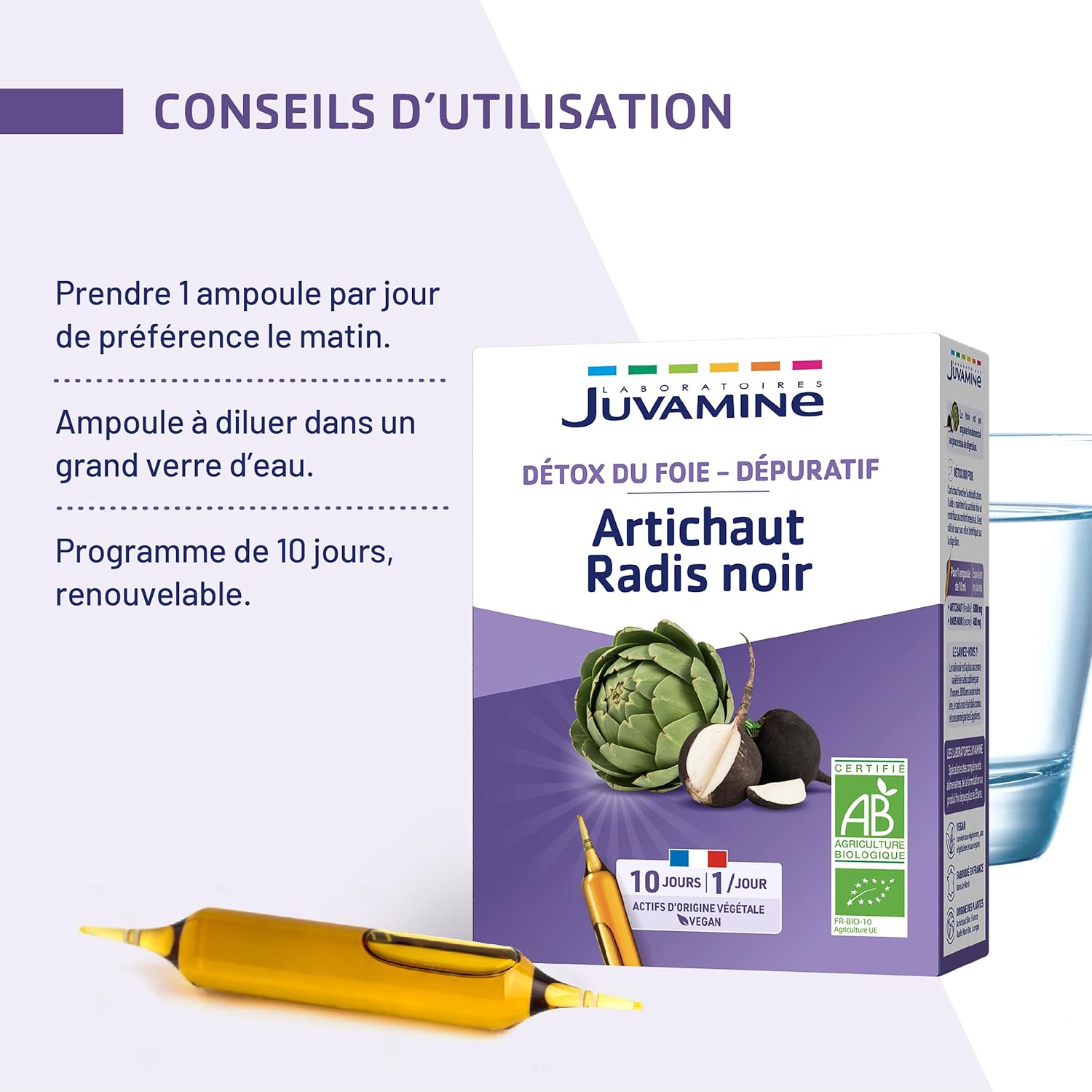 JUVAMINE - Black Radish Artichoke - Liver Detox - Depurative - Liver Wellness - Detoxification - Intestinal Comfort - 10 ampoules x 10ml - 10 Day Program- Certified Organic - Made in France - Image 7