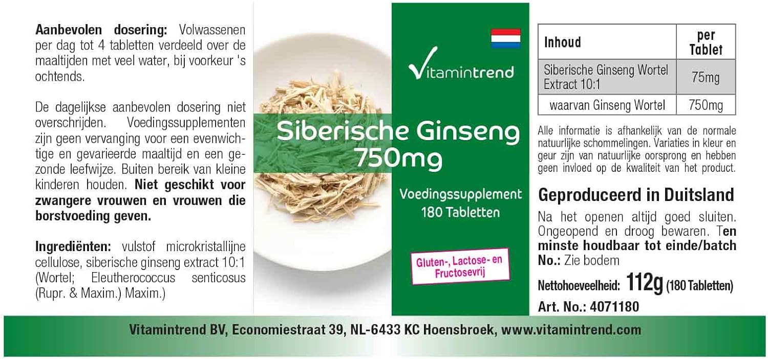 Siberian Ginseng 750mg – Vegan and Natural - Box of 180 Siberian Ginseng Extract Tablets | Vitamintrend® - Image 8