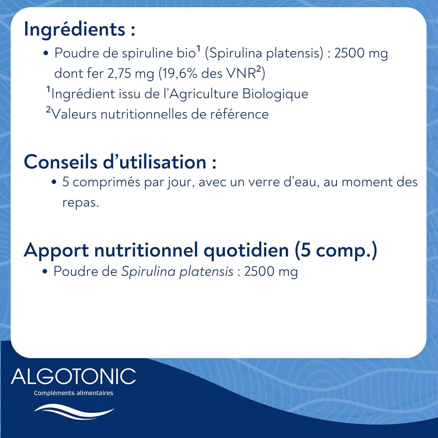 100% PURE ORGANIC Spirulina - 2500 mg per day - 150 tablets - 30 day cure - Phycocyanin - Proteins, Vitamins and Minerals - Strengthens the immune system, vitality and tone - Image 6