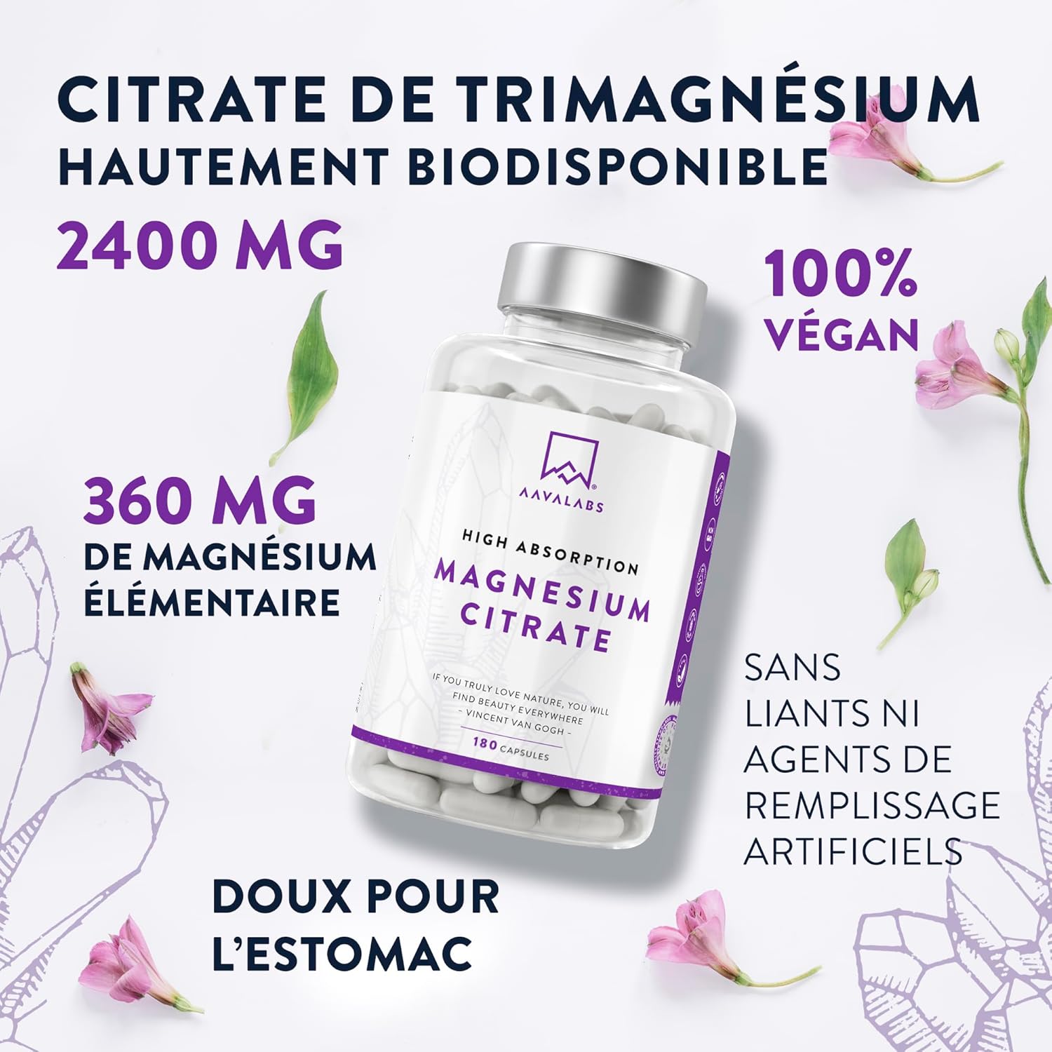 Magnesium Citrate 2400mg including 360mg of Elemental Magnesium per daily dose - High Content Vegan Magnesium Citrate Dietary Supplement - Suitable for Athletes - 2 Months of Cure - 180 Capsules - Image 3