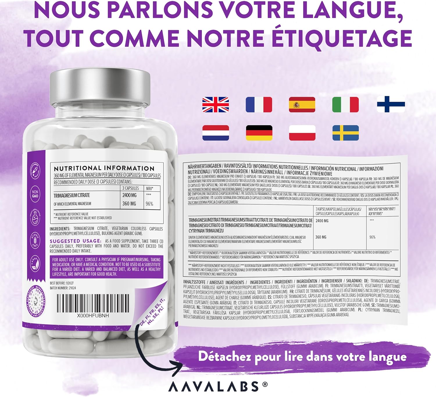 Magnesium Citrate 2400mg including 360mg of Elemental Magnesium per daily dose - High Content Vegan Magnesium Citrate Dietary Supplement - Suitable for Athletes - 2 Months of Cure - 180 Capsules - Image 7