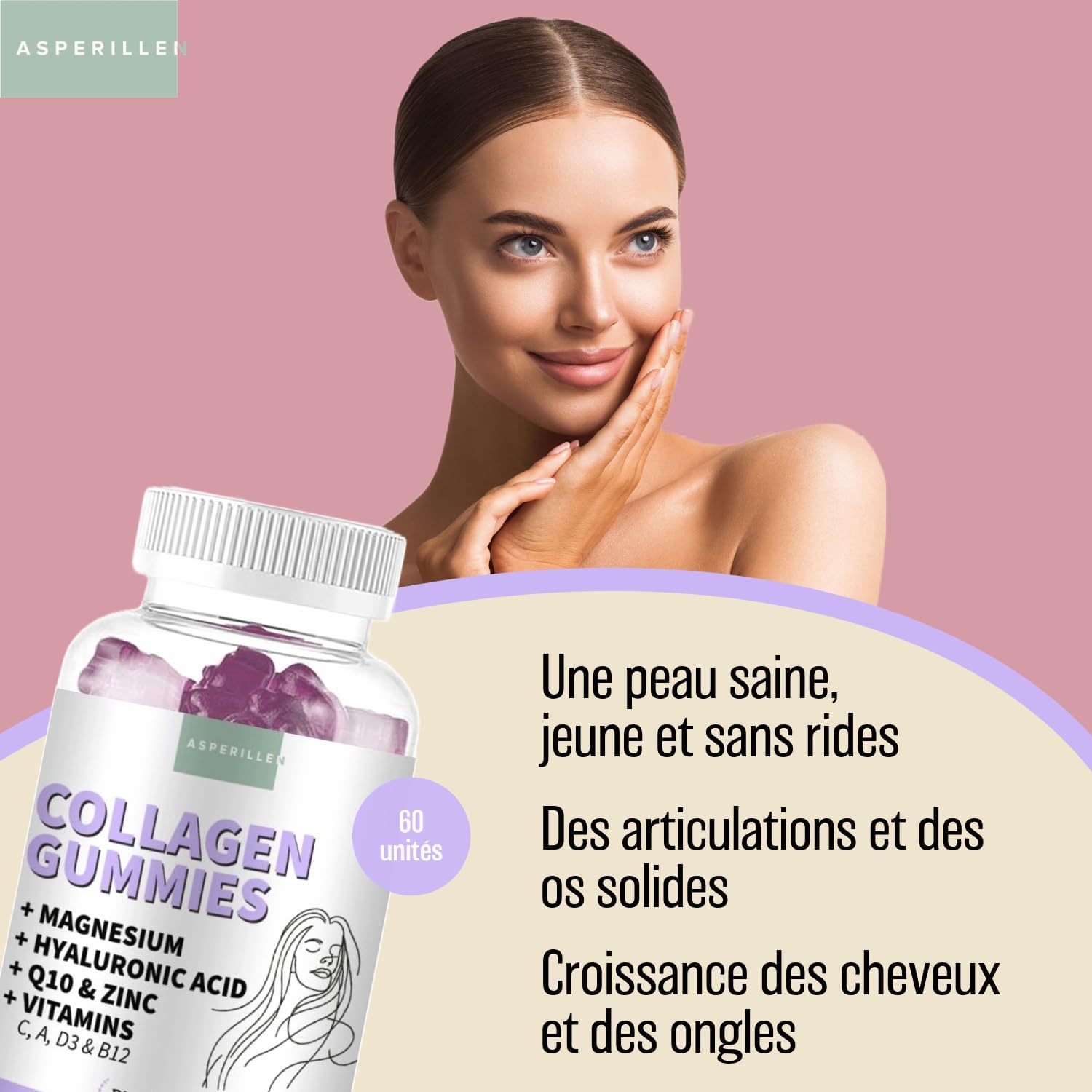 Hydrolysed Marine Collagen Gums with Magnesium + Hyaluronic Acid + Coenzyme Q10 + Vitamin C - For Skin, Hair, Joints and Bones - Collagen Gummies - 60 Units - Image 3