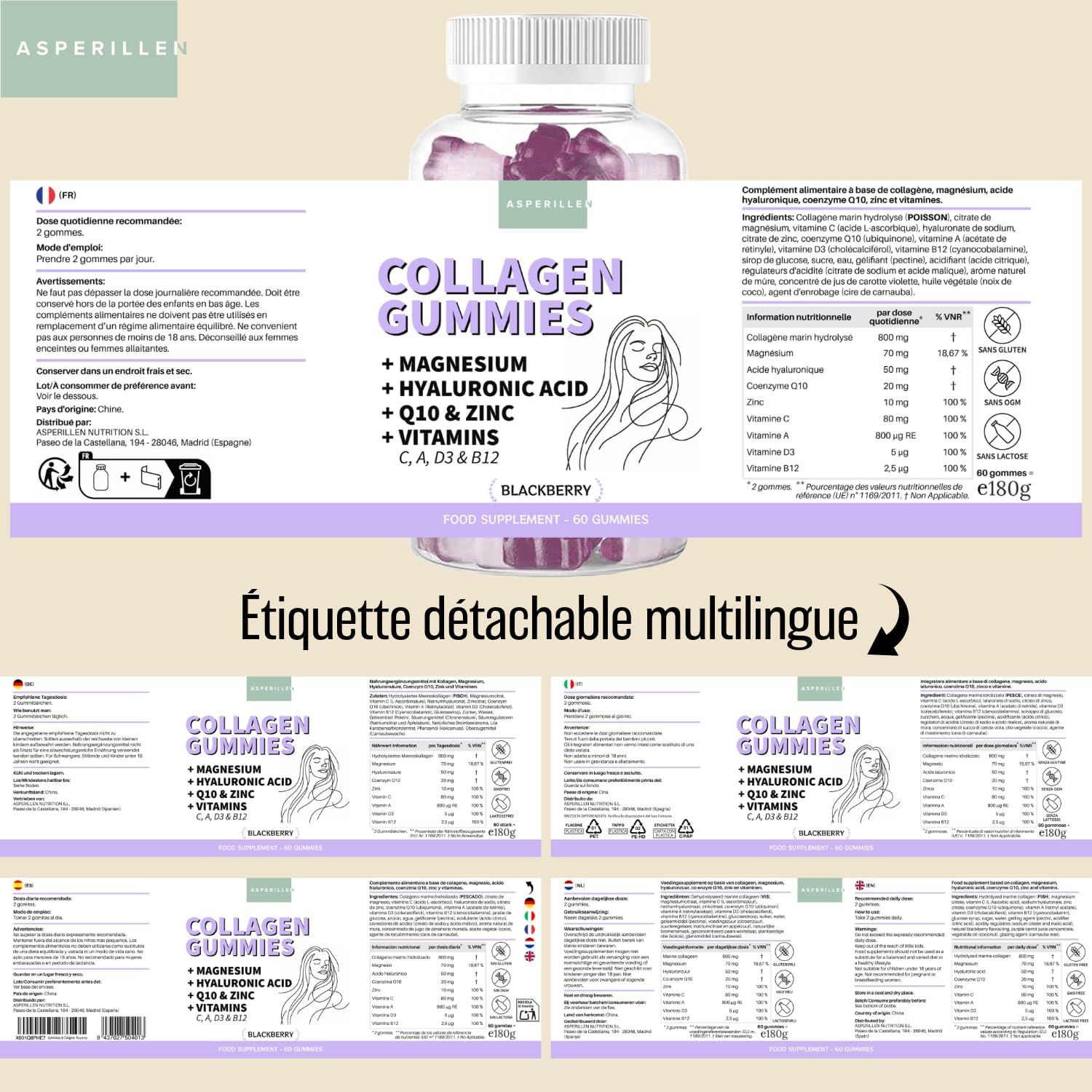 Hydrolysed Marine Collagen Gums with Magnesium + Hyaluronic Acid + Coenzyme Q10 + Vitamin C - For Skin, Hair, Joints and Bones - Collagen Gummies - 60 Units - Image 7