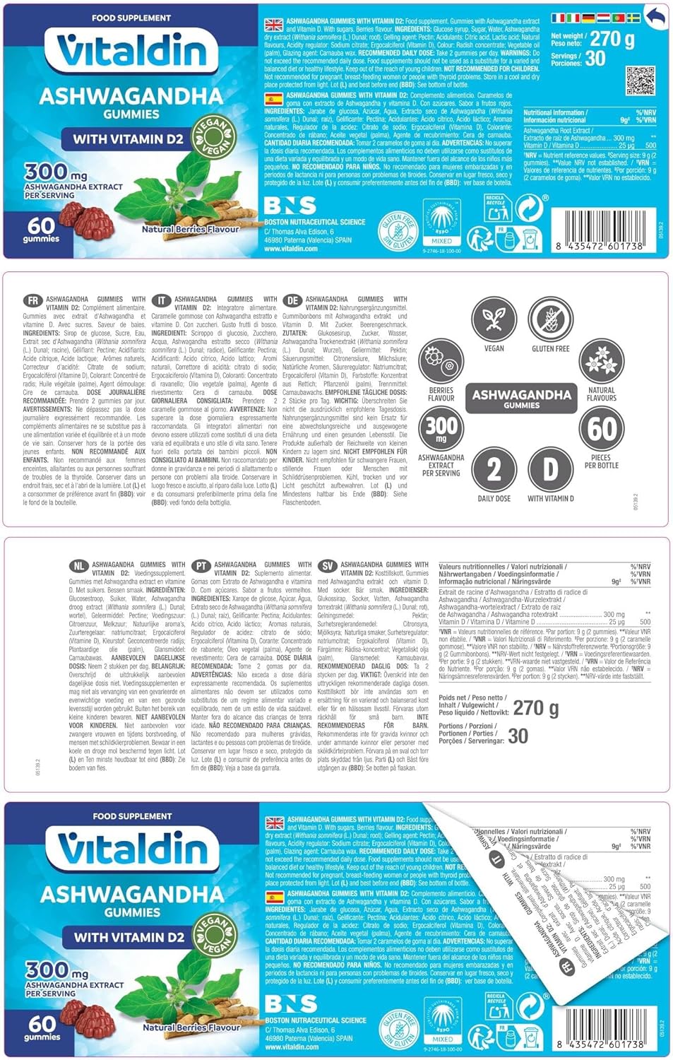 VITALDIN Ashwagandha Gummies – 300 mg Ashwagandha Root Extract KSM-66 & 1,000 IU Vitamin D2 – 60 Gums (for 1 Month) Red Fruit Taste – Adaptogen Anti-Stress; Calm and Relaxation – Vegan - Image 8