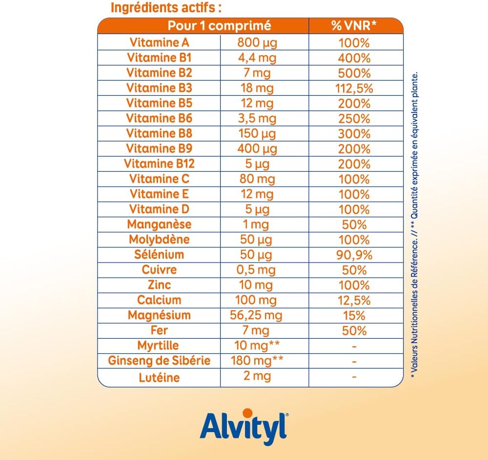 Alvityl - Vitality 50 + Effervescent tablets, tropical taste - 12 vitamins, 8 minerals, 2 plants and lutein - From 50 years old - 30 effervescent tablets - Image 5