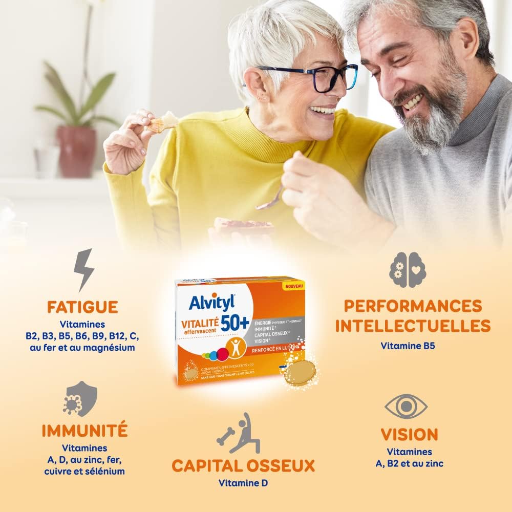 Alvityl - Vitality 50 + Effervescent tablets, tropical taste - 12 vitamins, 8 minerals, 2 plants and lutein - From 50 years old - 30 effervescent tablets - Image 6