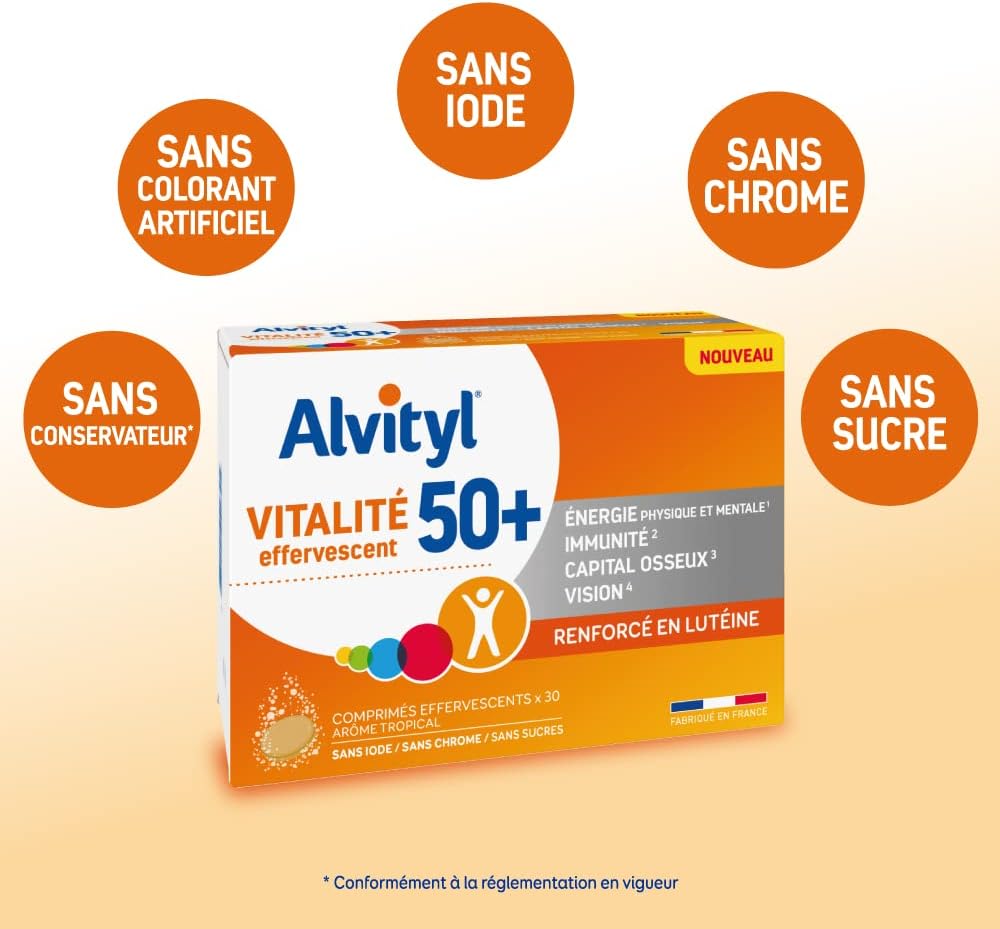 Alvityl - Vitality 50 + Effervescent tablets, tropical taste - 12 vitamins, 8 minerals, 2 plants and lutein - From 50 years old - 30 effervescent tablets - Image 7