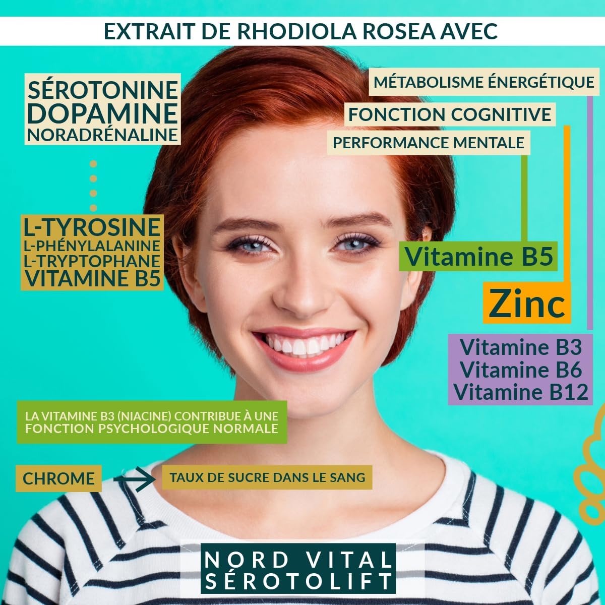 Serotolift® Original – Precursors Serotonin & Dopamine – Rhodiola Rosea, L-Tryptophan, L-Tyrosine, L-Phenylalanine, Chromium, Zinc, Vit. D3, B5, B6, B9, B12 – Vegan – Made in Germany - Image 4