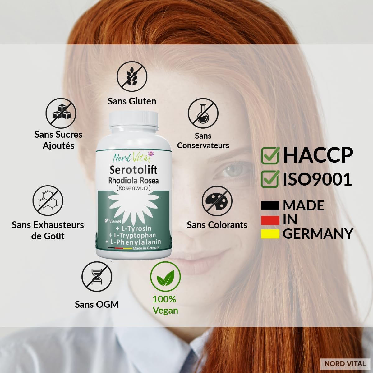 Serotolift® Original – Precursors Serotonin & Dopamine – Rhodiola Rosea, L-Tryptophan, L-Tyrosine, L-Phenylalanine, Chromium, Zinc, Vit. D3, B5, B6, B9, B12 – Vegan – Made in Germany - Image 5