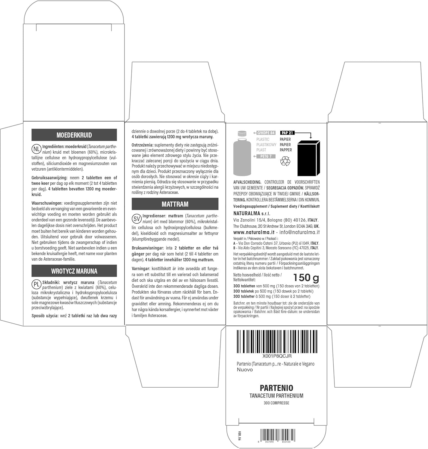 Large Chamomile or Partenelle (Tanacetum Parthenium) Herb with Flowers Naturalma - 150 g - 300 Tablets - Dietary Supplement - Natural and Vegan - Image 4