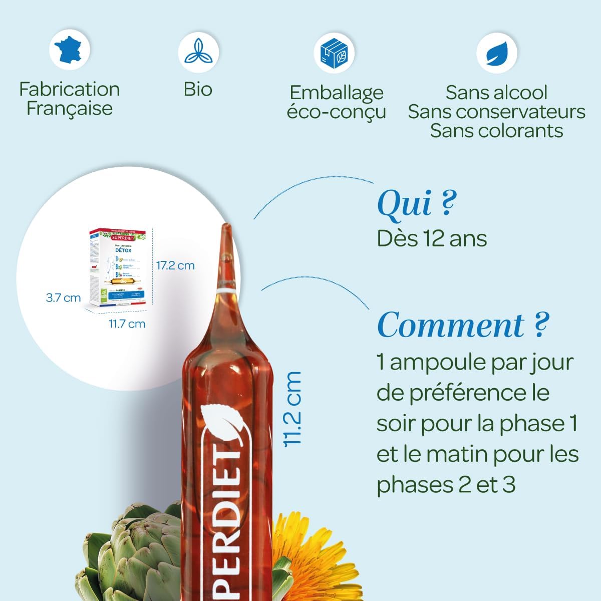 SUPERDIET - ORGANIC DETOCOL – Detox - 3 Phase Program - Phytotherapy – Made in France – 30 ampoules 10 ml - Image 4