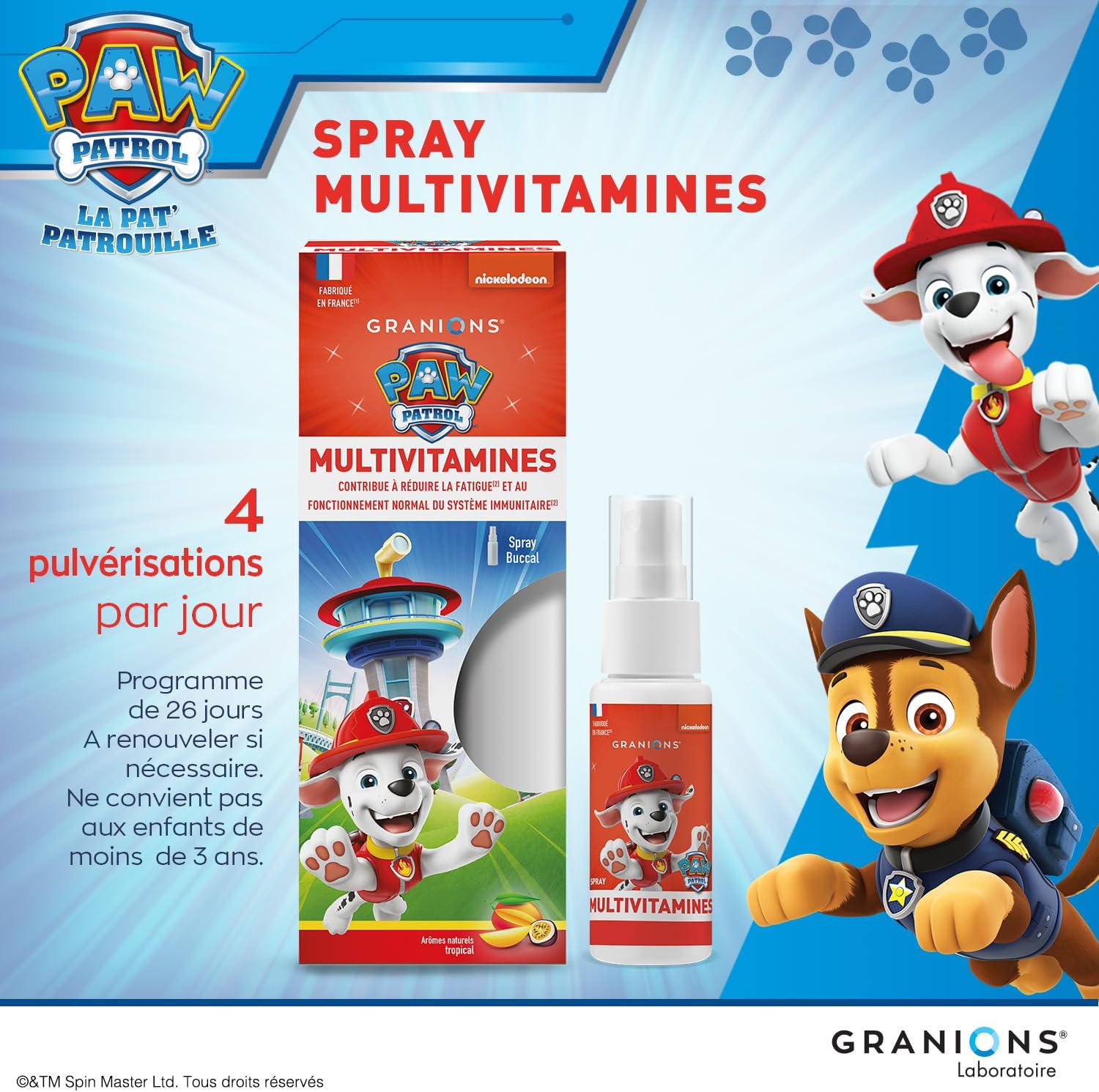 PAT PATROUILLE MULTIVITAMINS SPRAY - Tropical Flavour - Vitamin C and B Vitamins - Immunity, Fatigue - No Coloring, No Artificial Flavours, No Lactose - Made in France - Image 5