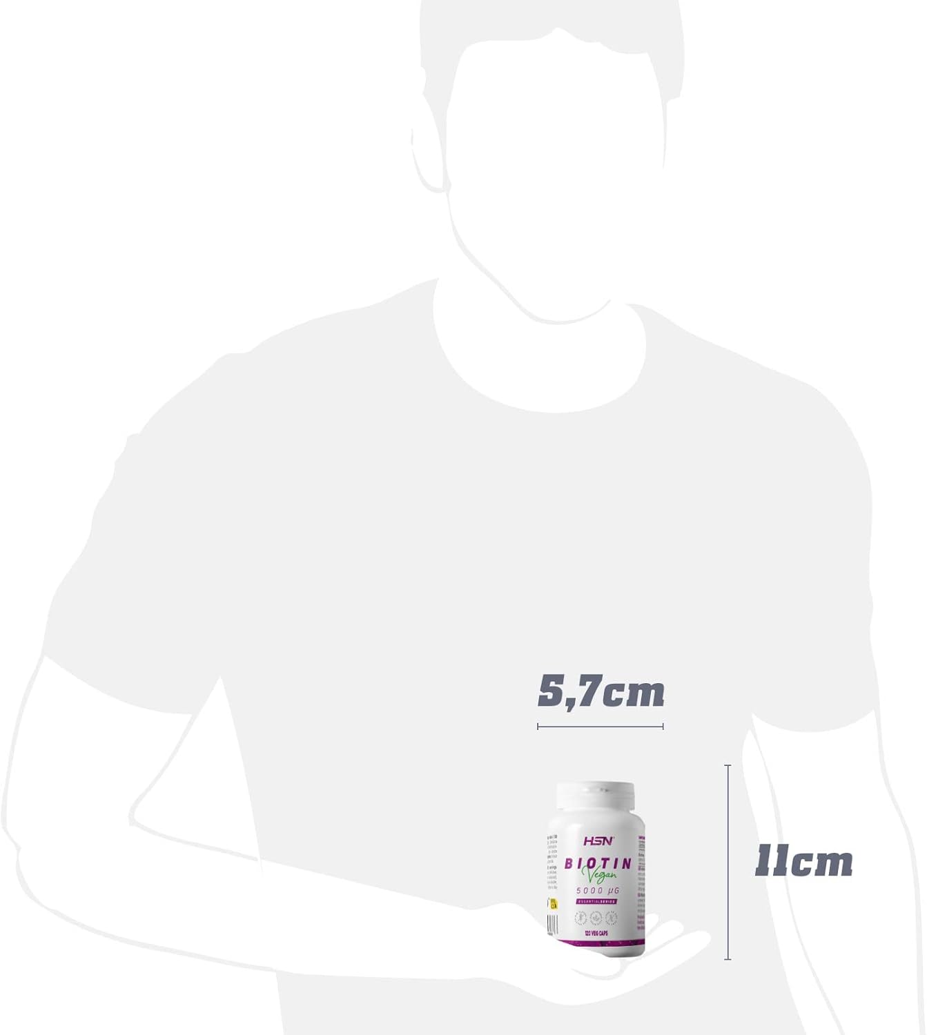 HSN Biotin 5000mcg, Vitamin for Hair, Growth and Prevent Falling, Strengthening Nails, Softer and Softer Skin, Vegan, Gluten Free, 120 Vegetable Capsules - Image 3