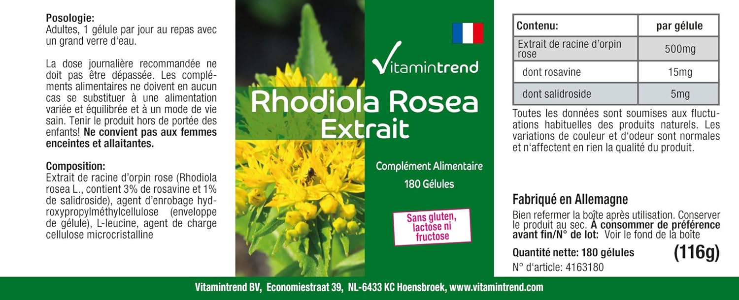 Rhodiola Rosea Extract Powder 500mg - Vegan - 180 Capsules - Pink Stonecrop | Vitamintrend® - Image 5