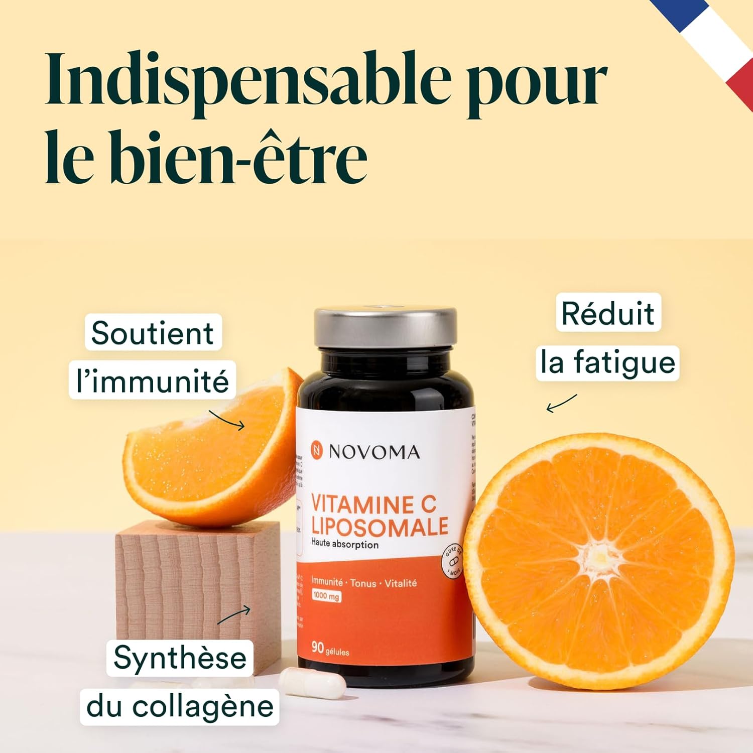 NOVOMA Liposomal Vitamin C 1000mg, Maximum Assimilation, 90 Vegetable Capsules, 100% Vitamin Quali®-C, Immune System & Natural Energy, 1 Month Cure, Made in France - Image 3