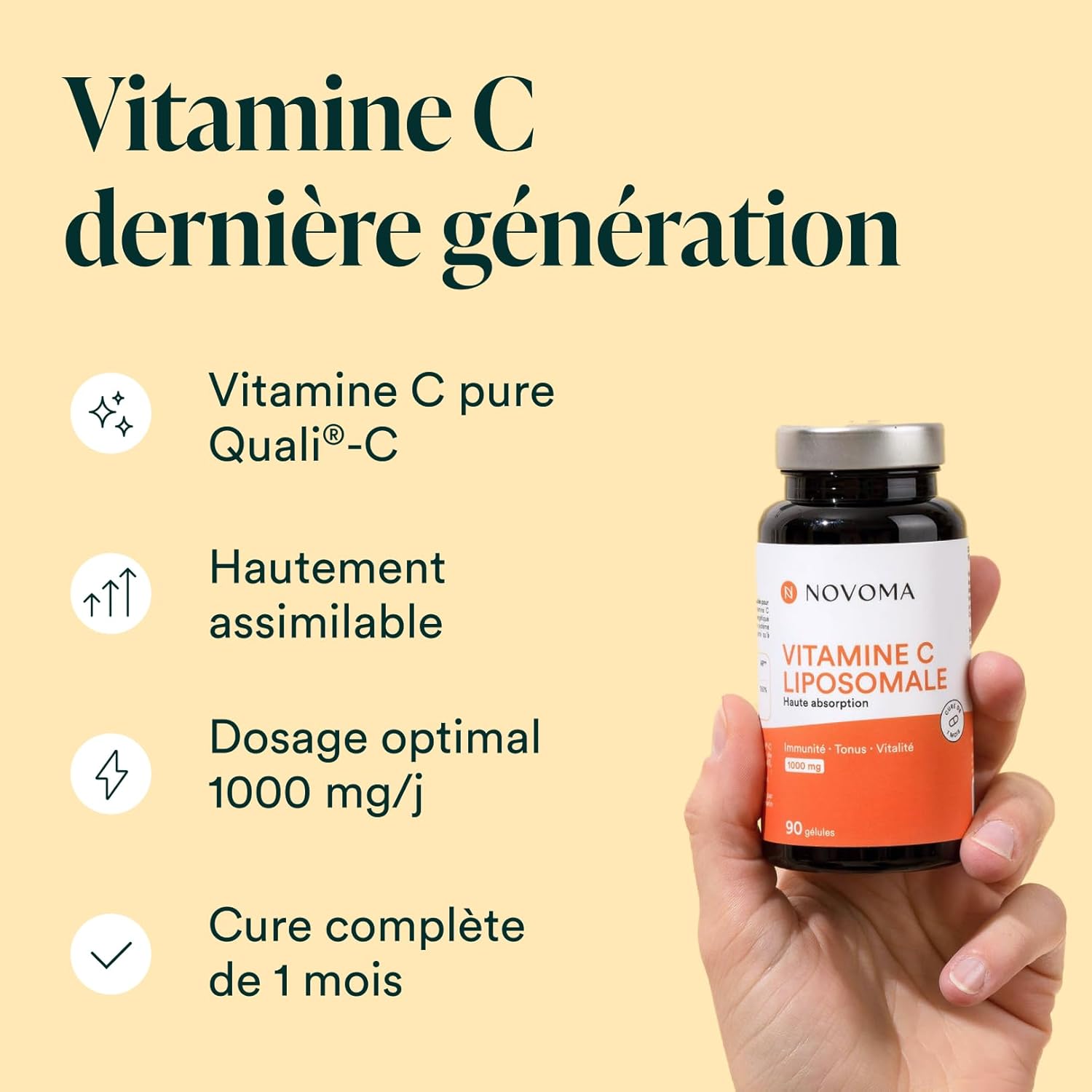 NOVOMA Liposomal Vitamin C 1000mg, Maximum Assimilation, 90 Vegetable Capsules, 100% Vitamin Quali®-C, Immune System & Natural Energy, 1 Month Cure, Made in France - Image 4