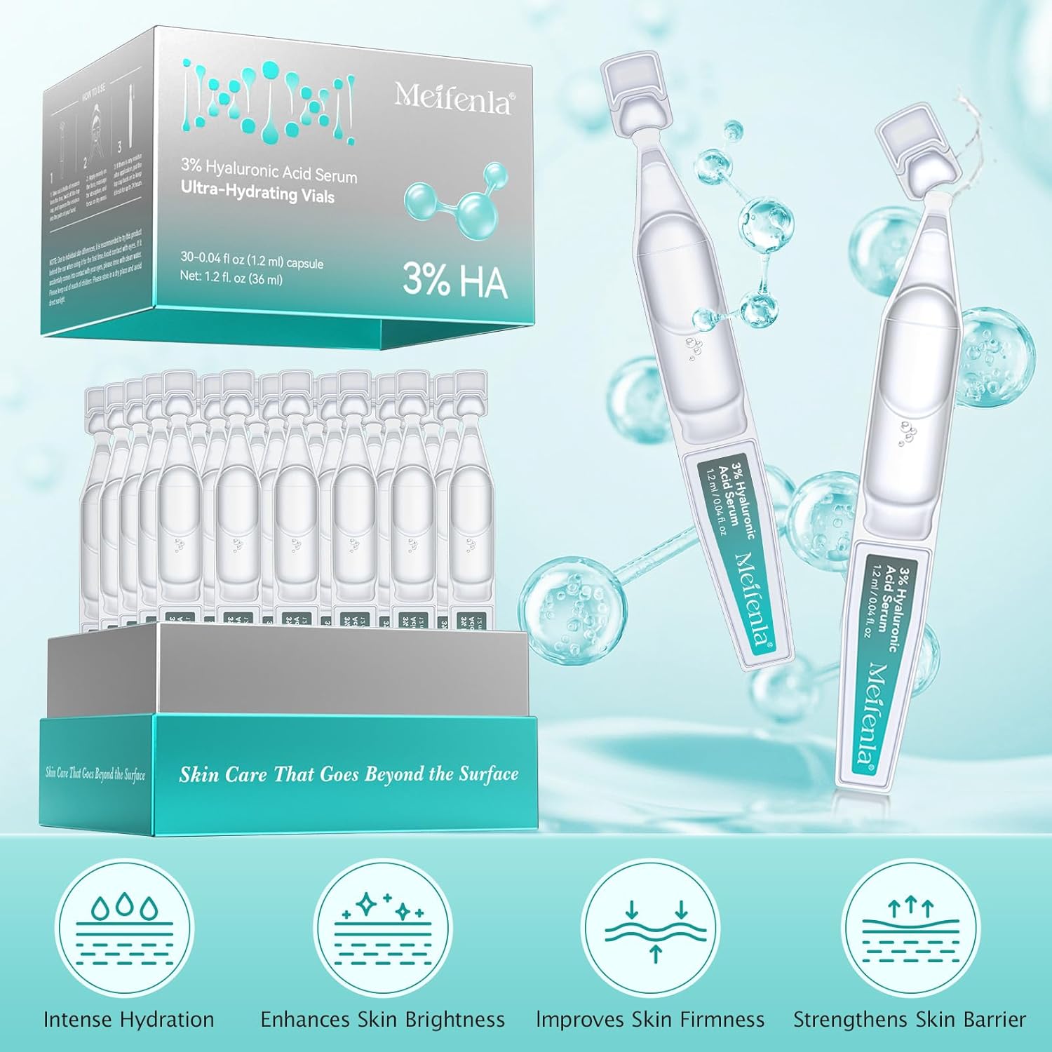 3% Hyaluronic Acid Face Serum, Hydrating Face Serum With Hyaluronic Acid, Deep Hydration, Long Lasting Hydration, Anti-Aging Face Serum 1.2ml×30 - Image 8